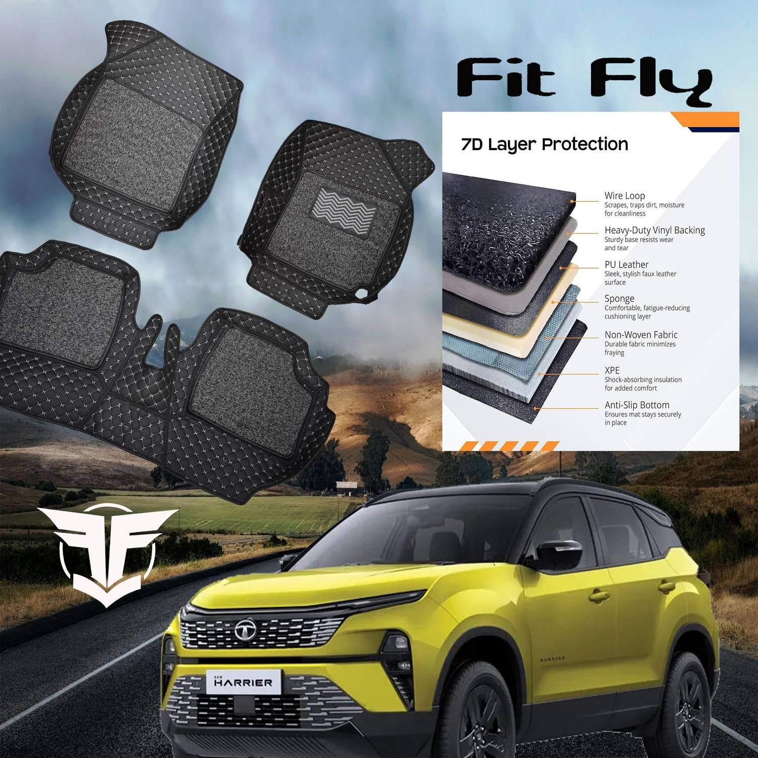 Image of Fit Fly Leather 7D Mat For Maruti Suzuki Fronx (Silver, Black)