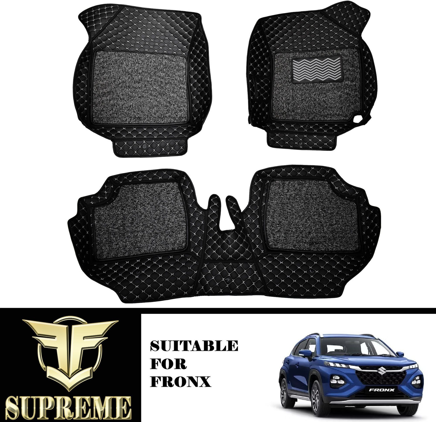 Image of Fit Fly Leather 7D Mat For Maruti Suzuki Fronx (Silver, Black)