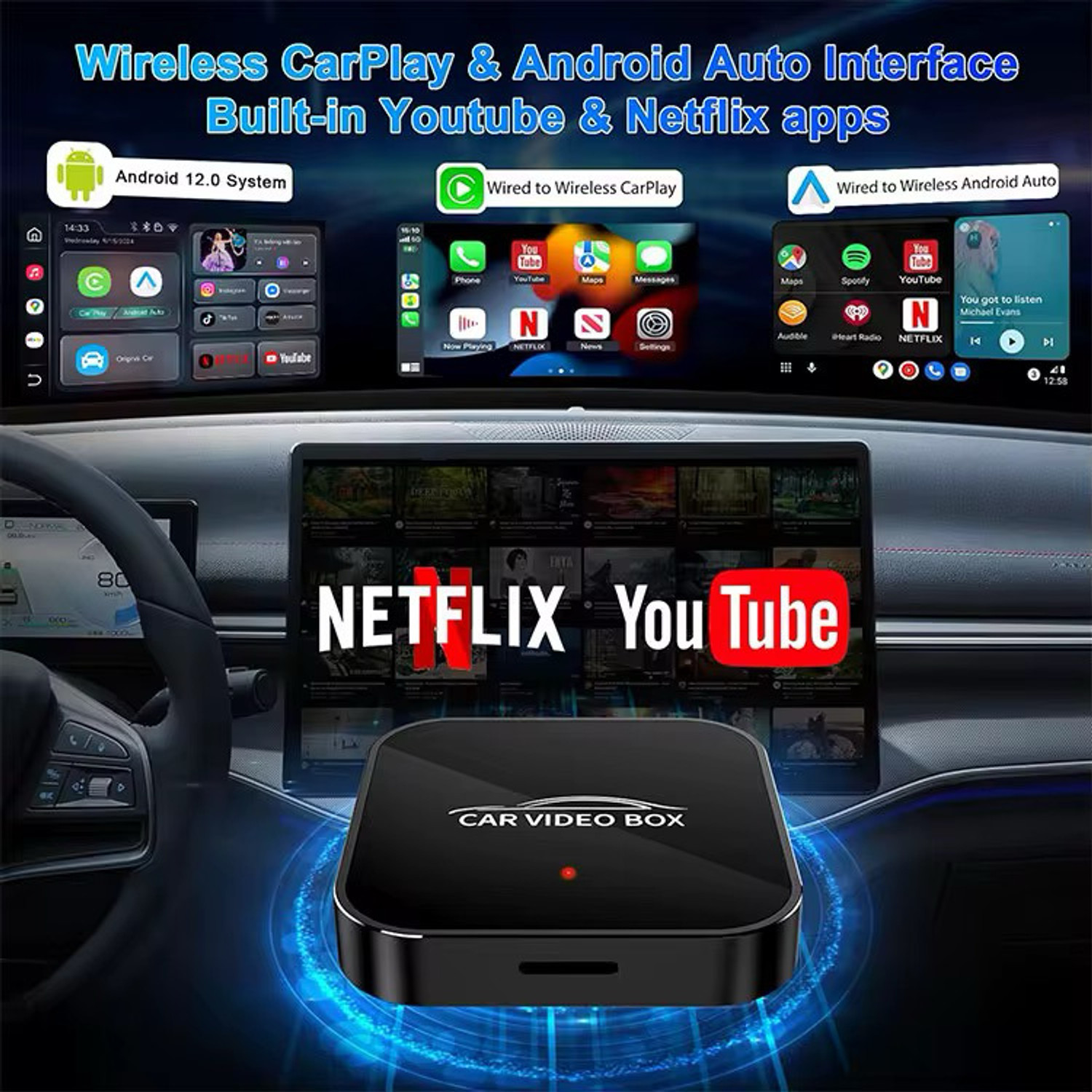 Image of Ottolinkit Tbox 4+64 Wireless Andriod Auto Carplay Andriod 12 PlayStore Wifi MemoryCard Car Stereo