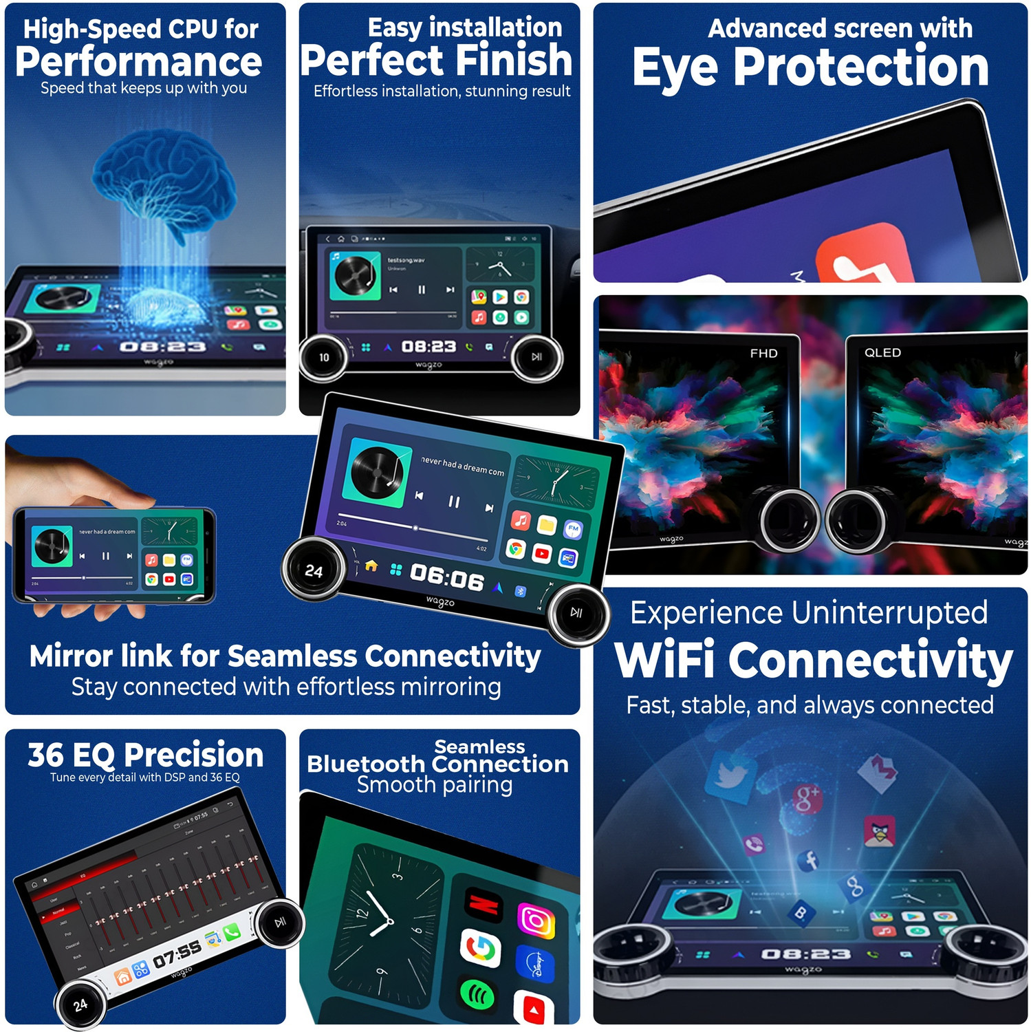 Image of Wagzo 2KDiamondCarAndroid10.1In,4GB+64GB,4thGen,QLED4Core|WAP-16|360DgreeCameraSupport Car Stereo