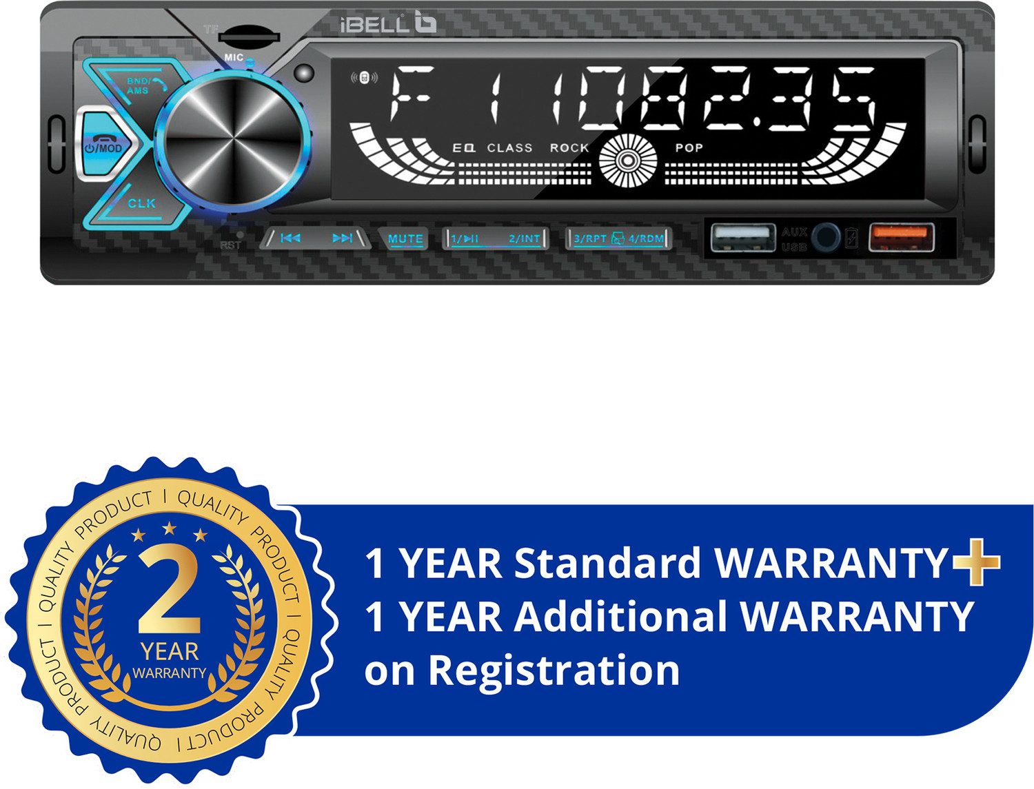 Image of iBELL DXP 650 Car Stereo with Bluetooth, FM, Dual USB, AUX, SD Card and Remote Car Stereo