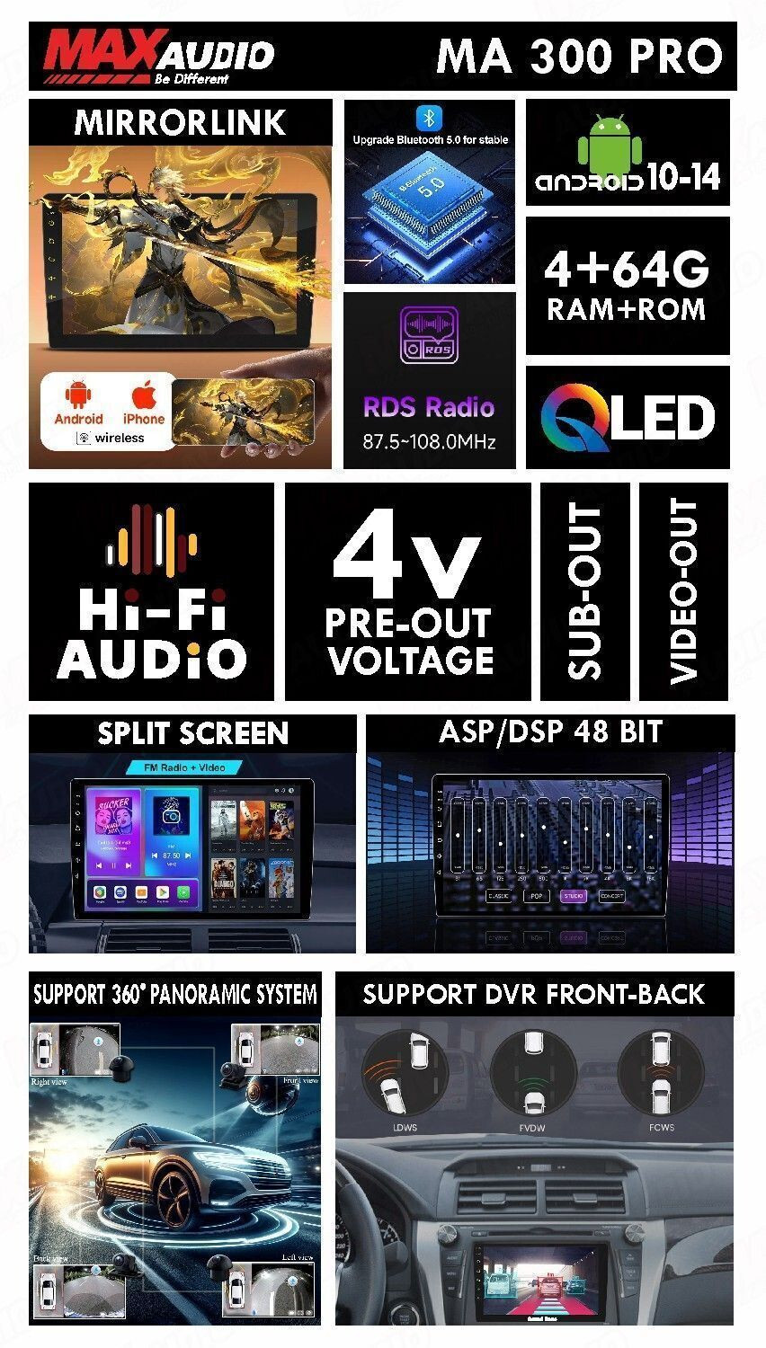 Image of Max Audio AndroMax MA-300PRO 9 inch|4GB /64GB|LICENSE CarPlay & Android Auto|360Support|DSP|4V Car Stereo