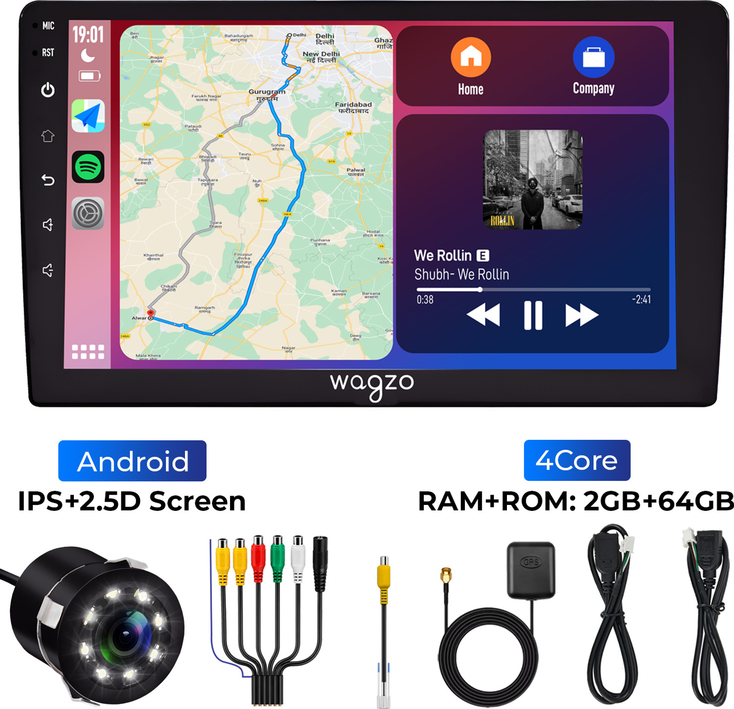 Image of Wagzo 9inch CarPlay Android AutoTS7,2GB|64GB, 4thGen,4Core,IPS Display With Led Camera Car Stereo