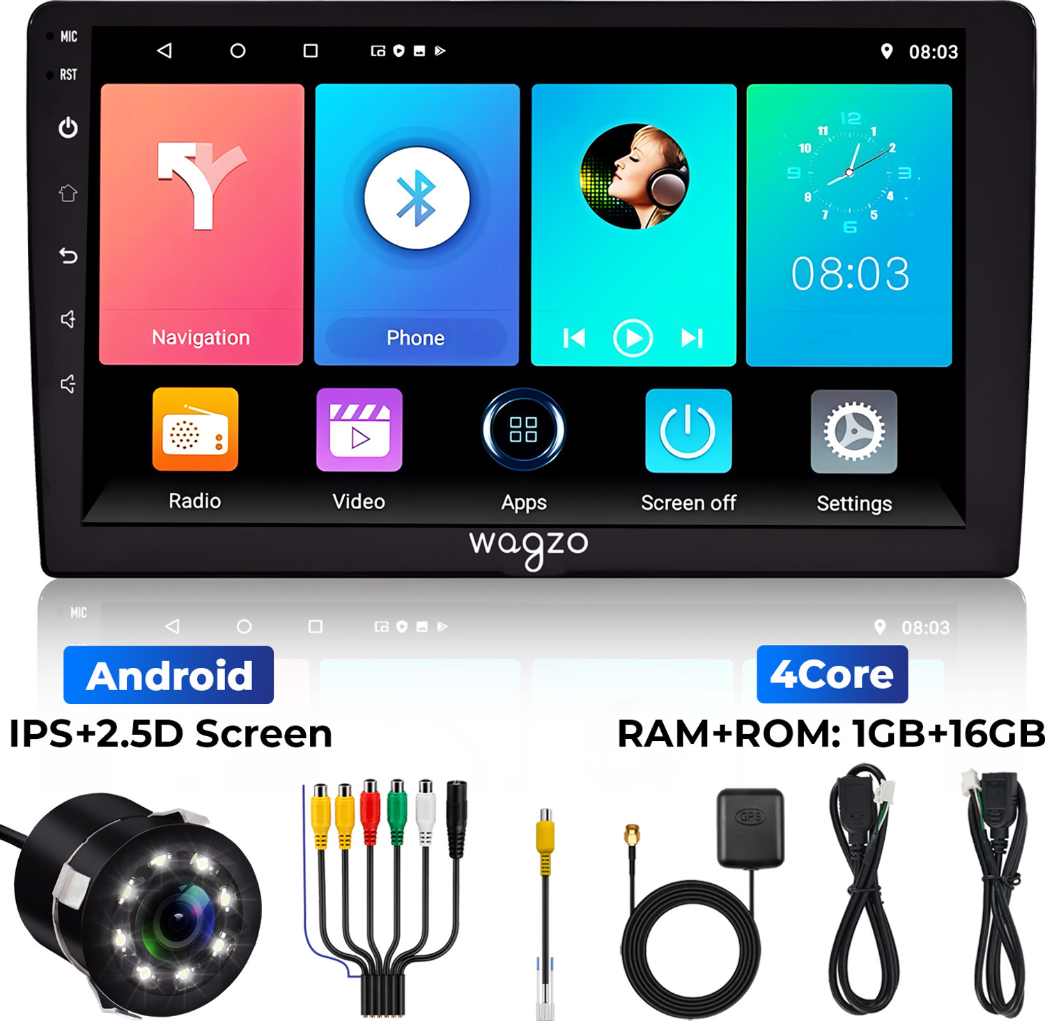 Image of Wagzo 9 Inch Car Android Player TS7,1GB+16GB,4thGen,4 Core,IPS Display With Led Camera Car Stereo