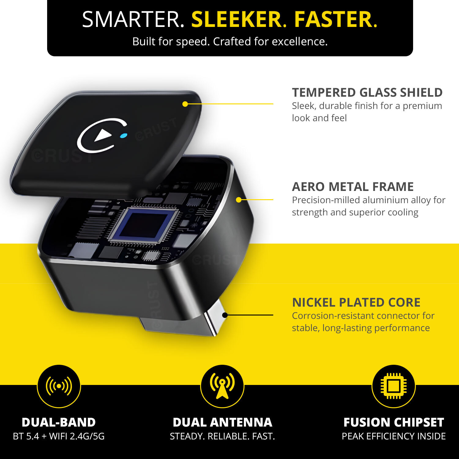 Image of Crust AutoLink W30 Wireless CarPlay & Android Auto Adapter Convert Wired to Wireless Car Stereo