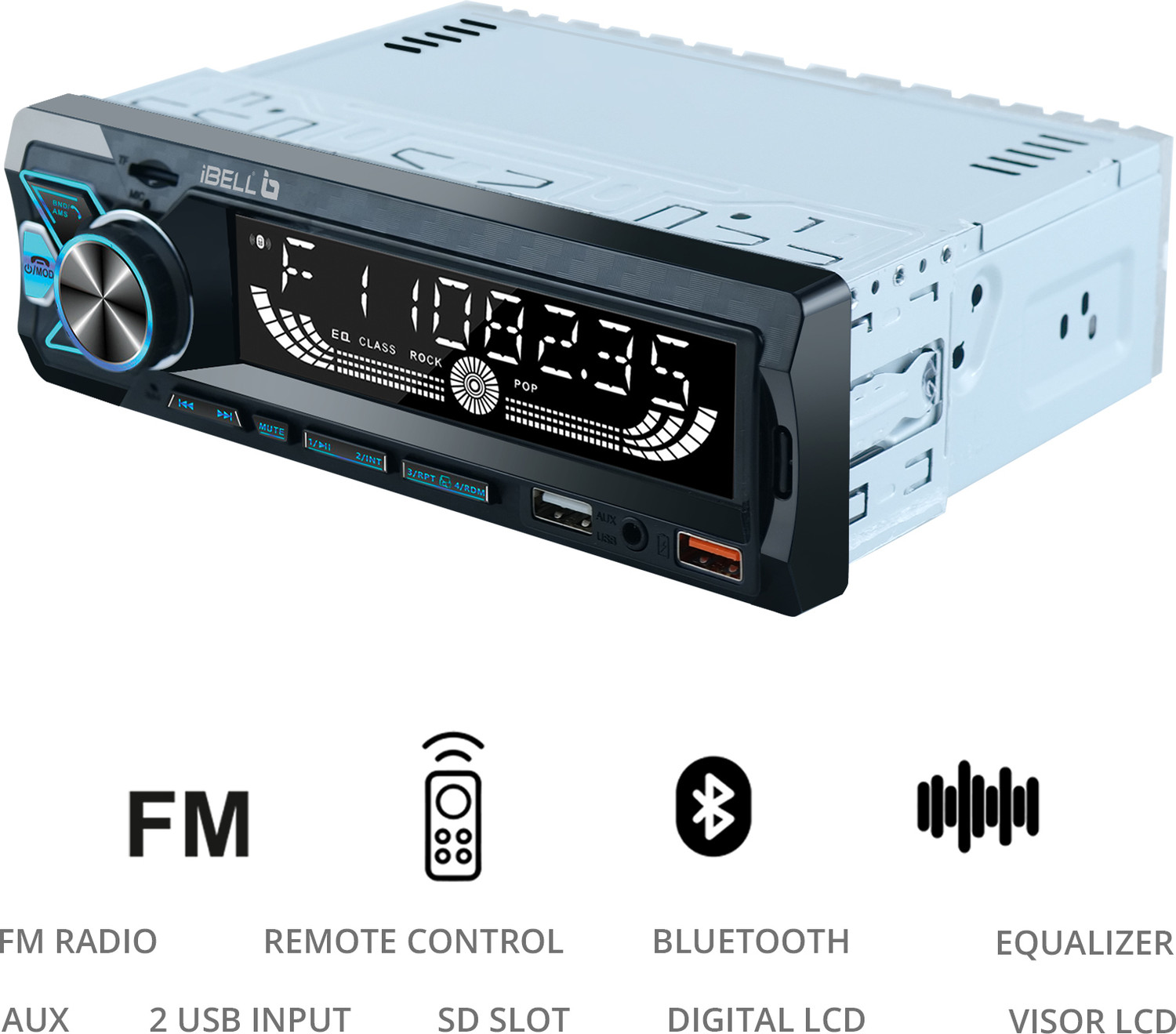 Image of iBELL DXP 650 Car Stereo with Bluetooth, FM, Dual USB, AUX, SD Card and Remote Car Stereo