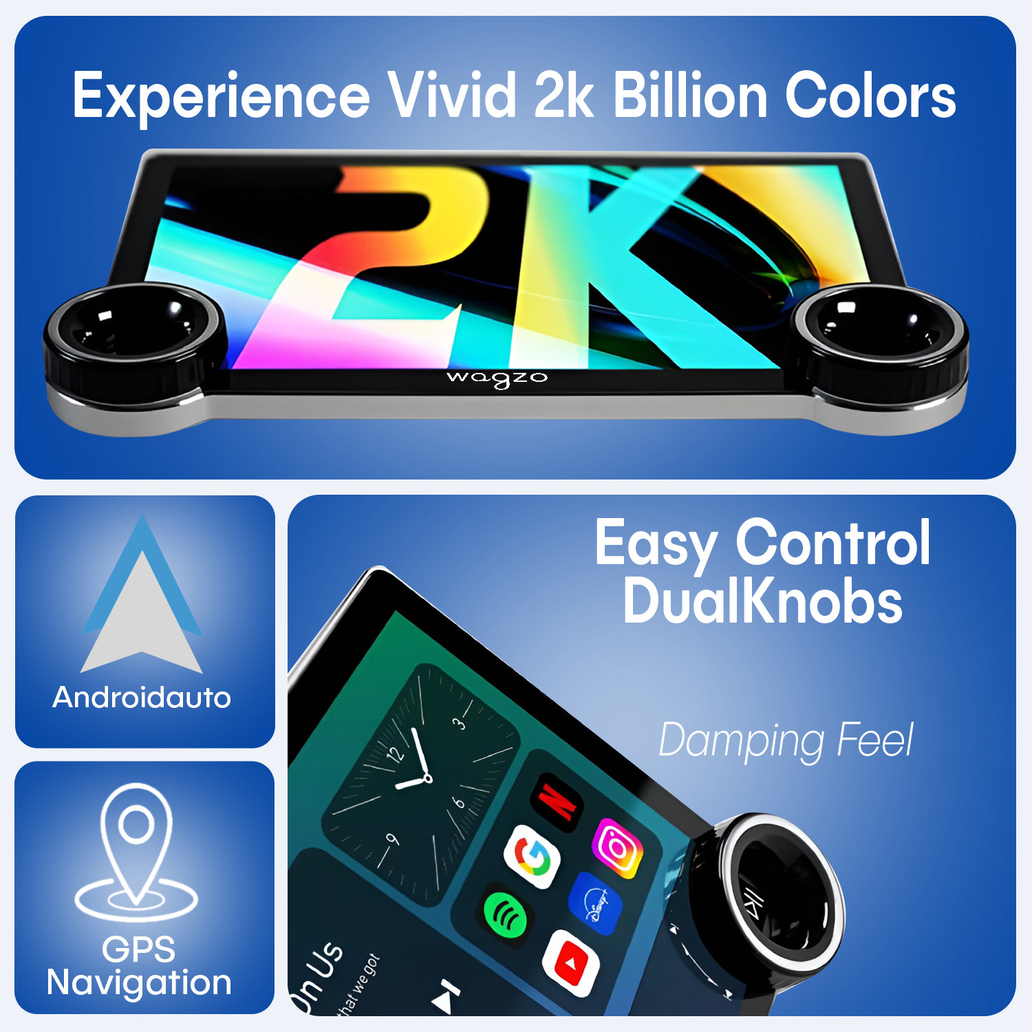 Image of Wagzo 2K Diamond Car Android 10.1 In,4GB+64GB,4th Gen,QLED,4 Core, AHD Camera|WAP-15 Car Stereo