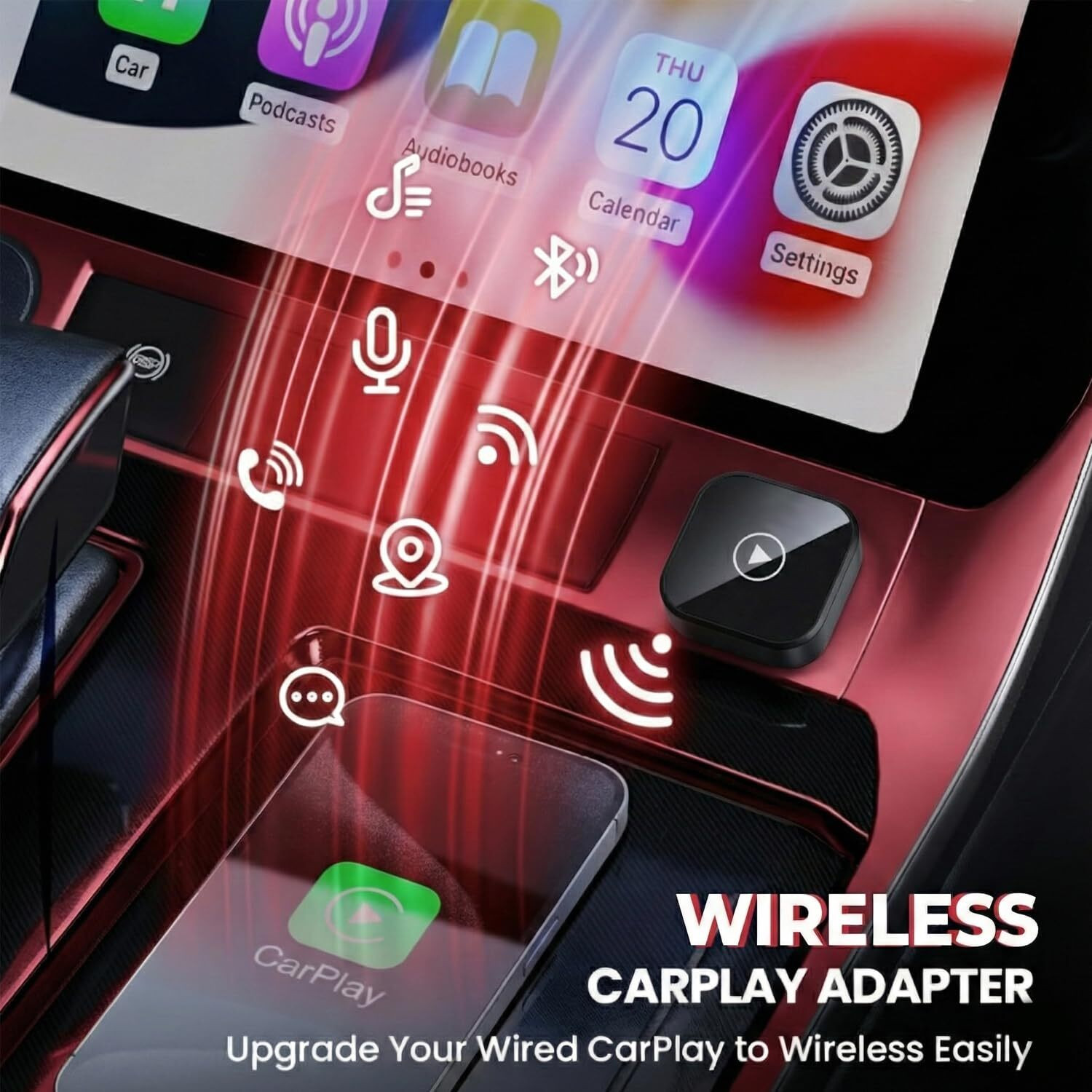 Image of Gizmophy 2-in-1 Wireless CarPlay 5.8GHz Fast Data Transfer, Plug & Play, Auto-Connect Car Stereo