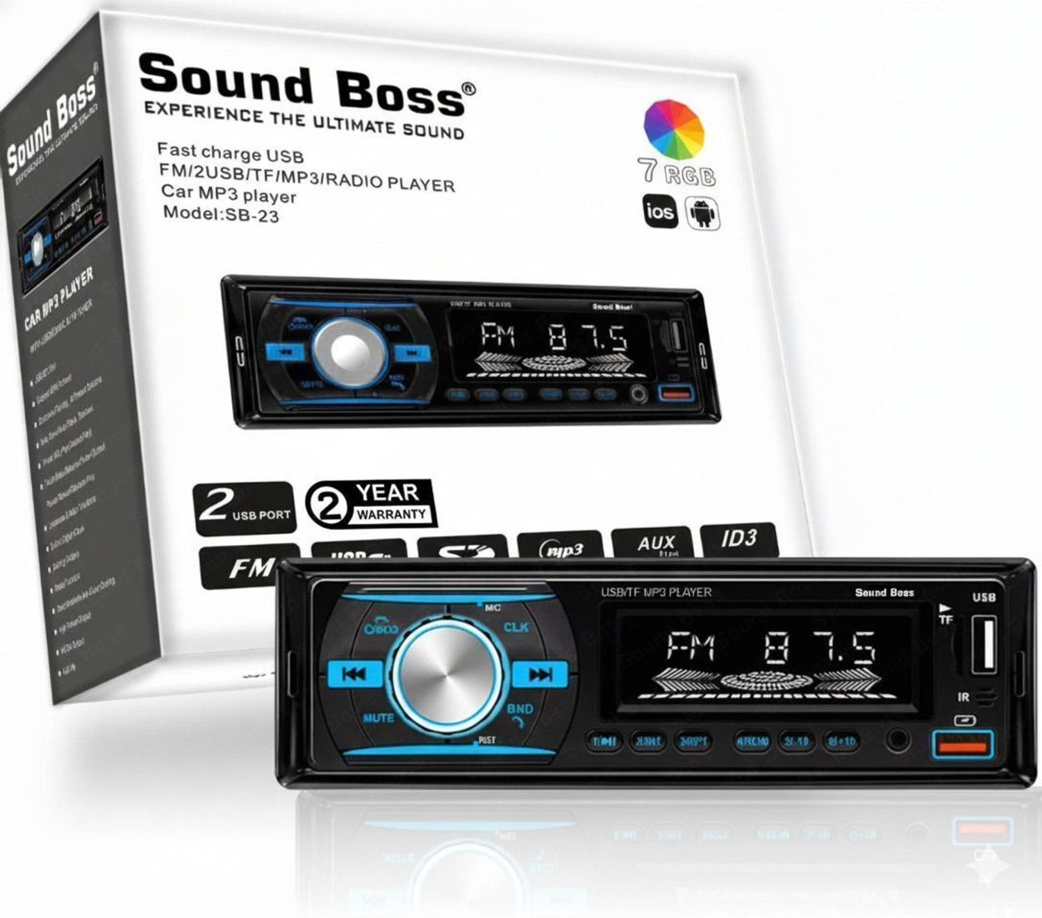 Image of Sound Boss Charge Pro+ DUAL USB Bluetooth Wireless With Phone Caller Id Receiver Universal SB-23 Car Stereo