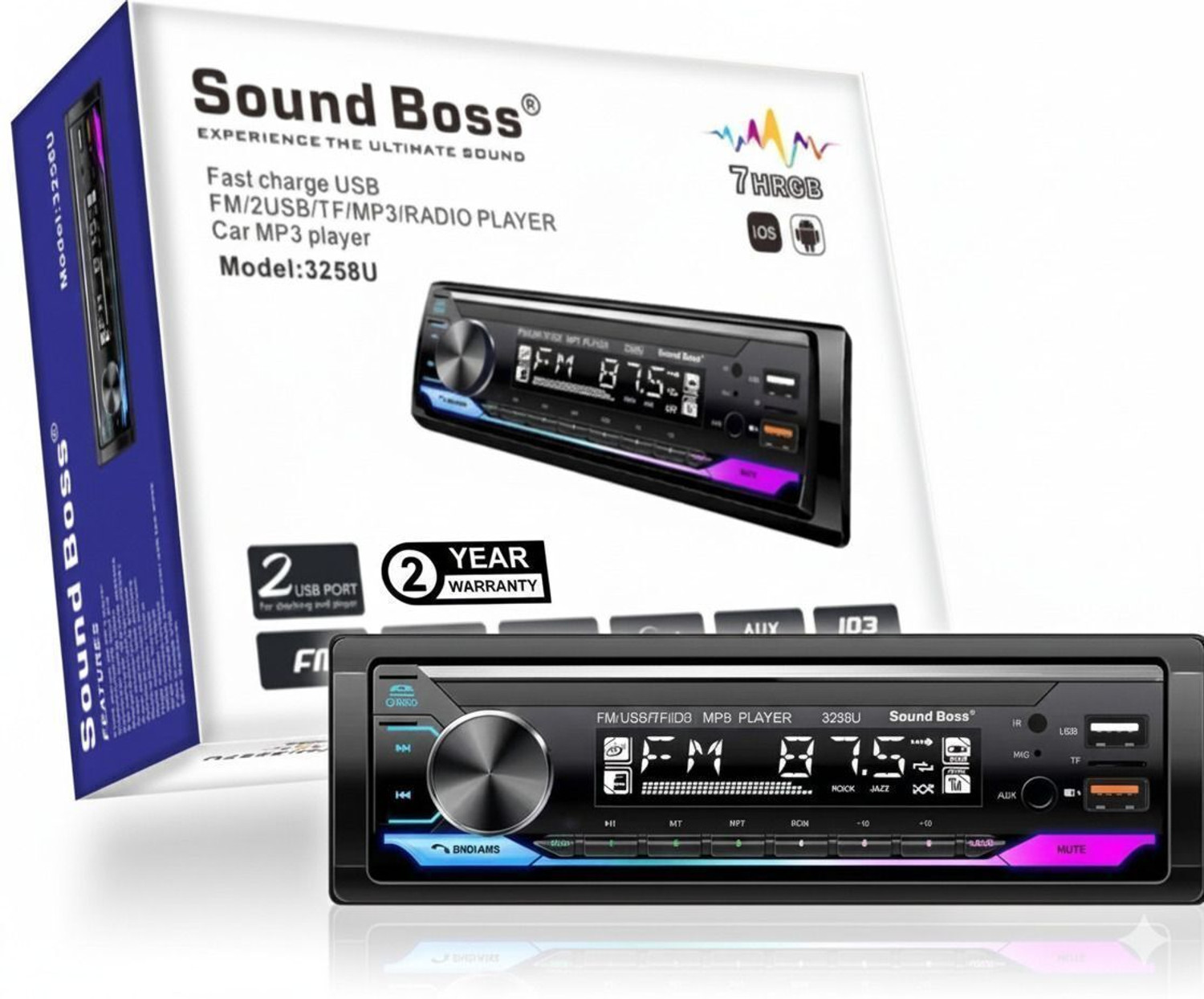Image of Sound Boss SB-3258U Charge Pro+ DUAL USB /Bluetooth /FM /AUX /SD /UNIVERSAL Car Stereo