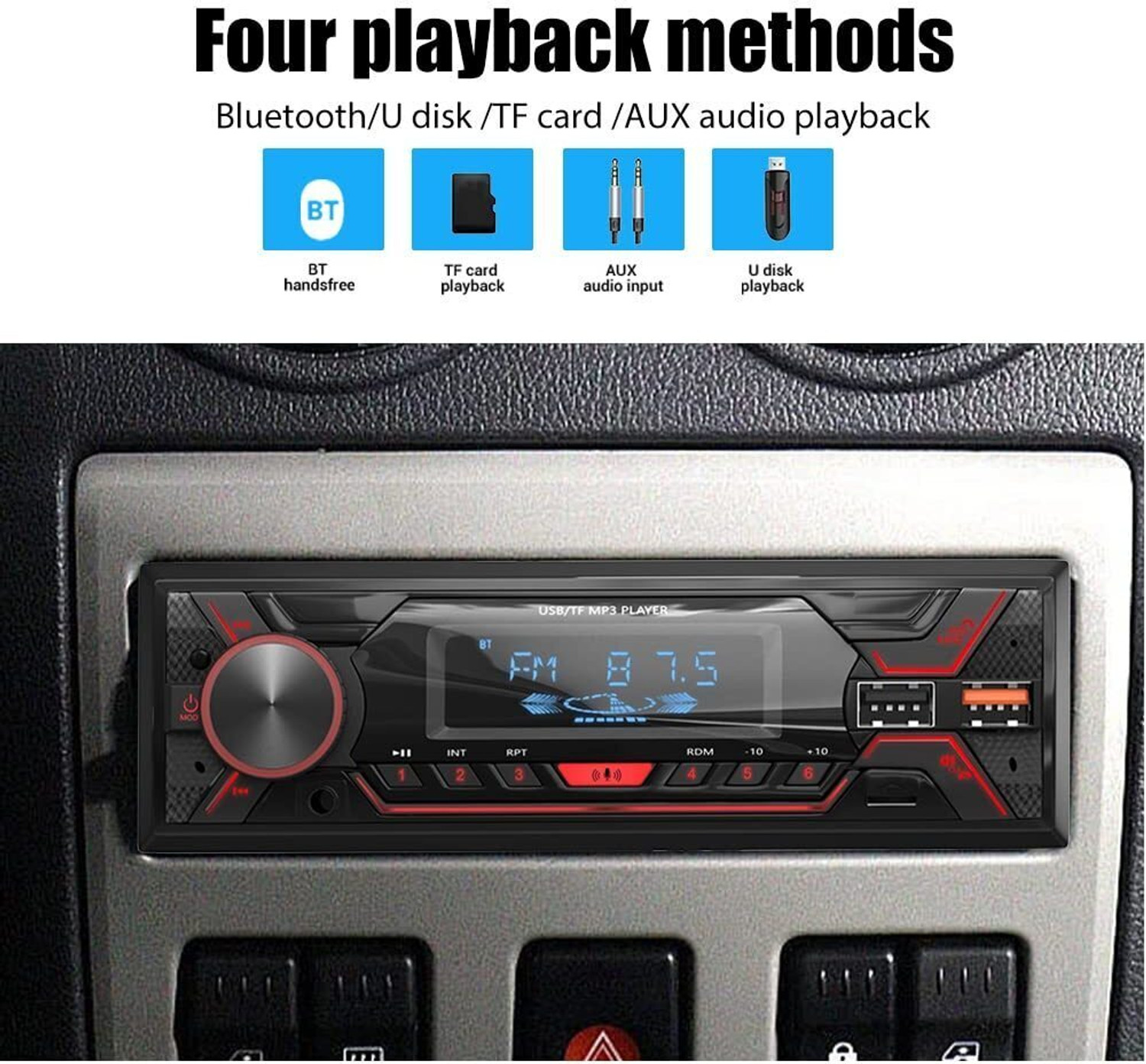 Image of ModishOmbre Car Radio Bluetooth Audio MP3 Player with Bluetooth Handsfree /FM /Dual USB (720S) Car Stereo