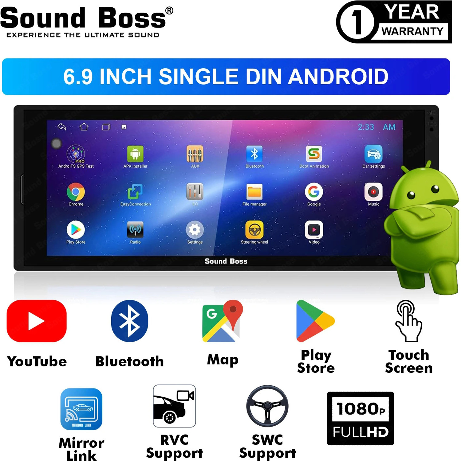 Image of Sound Boss Androidify 3rd Gen Mobi-TaG 6.9 Inch Android Car Stereo