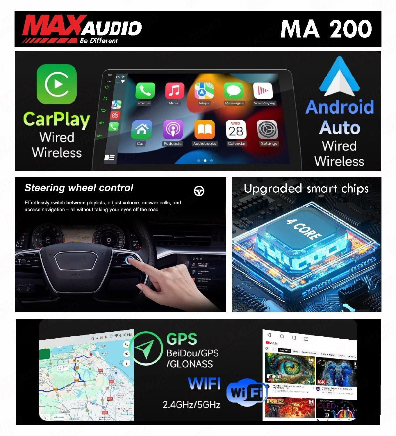 Image of Max Audio AndroMax MA-200 9 inch | 4GB /64GB | CarPlay & Android Auto | Touchscreen Android Car Stereo