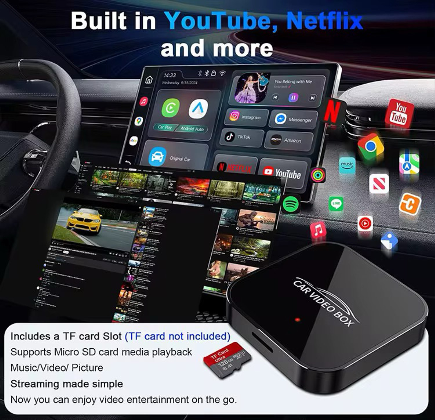 Image of Ottolinkit Tbox 4+64 Wireless Andriod Auto Carplay Andriod 12 PlayStore Wifi MemoryCard Car Stereo