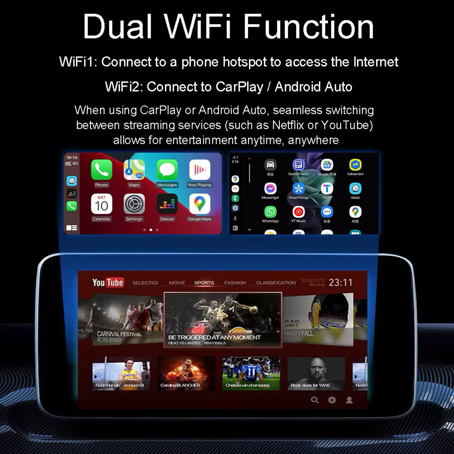 Image of Ottolinkit Tbox 4+64 Wireless Andriod Auto Carplay Andriod 12 PlayStore Wifi MemoryCard Car Stereo