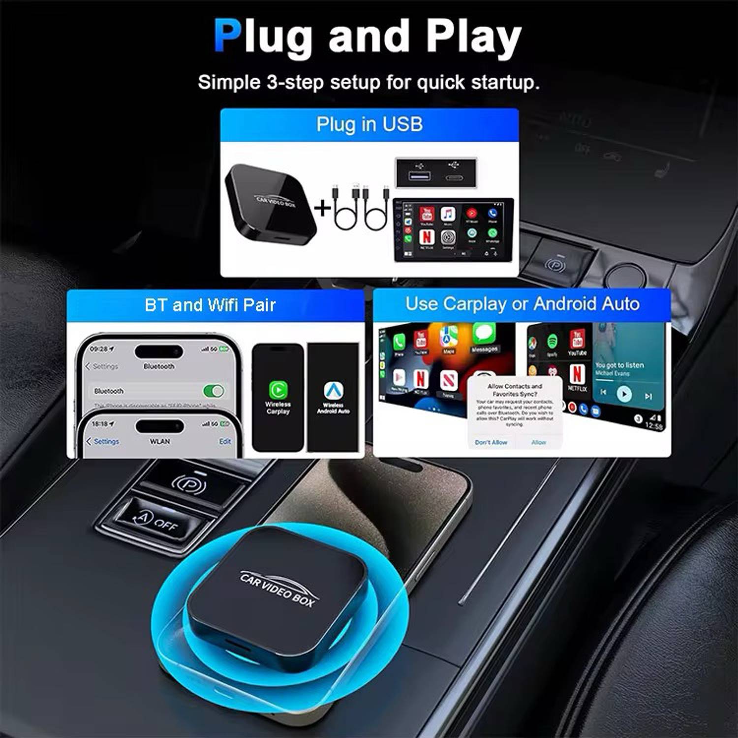 Ottolinkit AIBox 4+64 Android12 Wireless AndroidAuto Carplay
