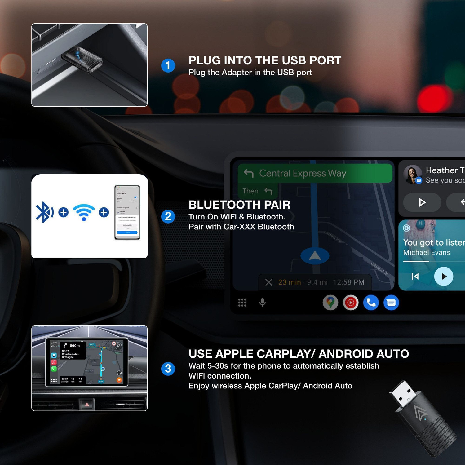 Image of Cardroid 2-in-1 Wireless CarPlay & Android Auto Adapter Car Stereo