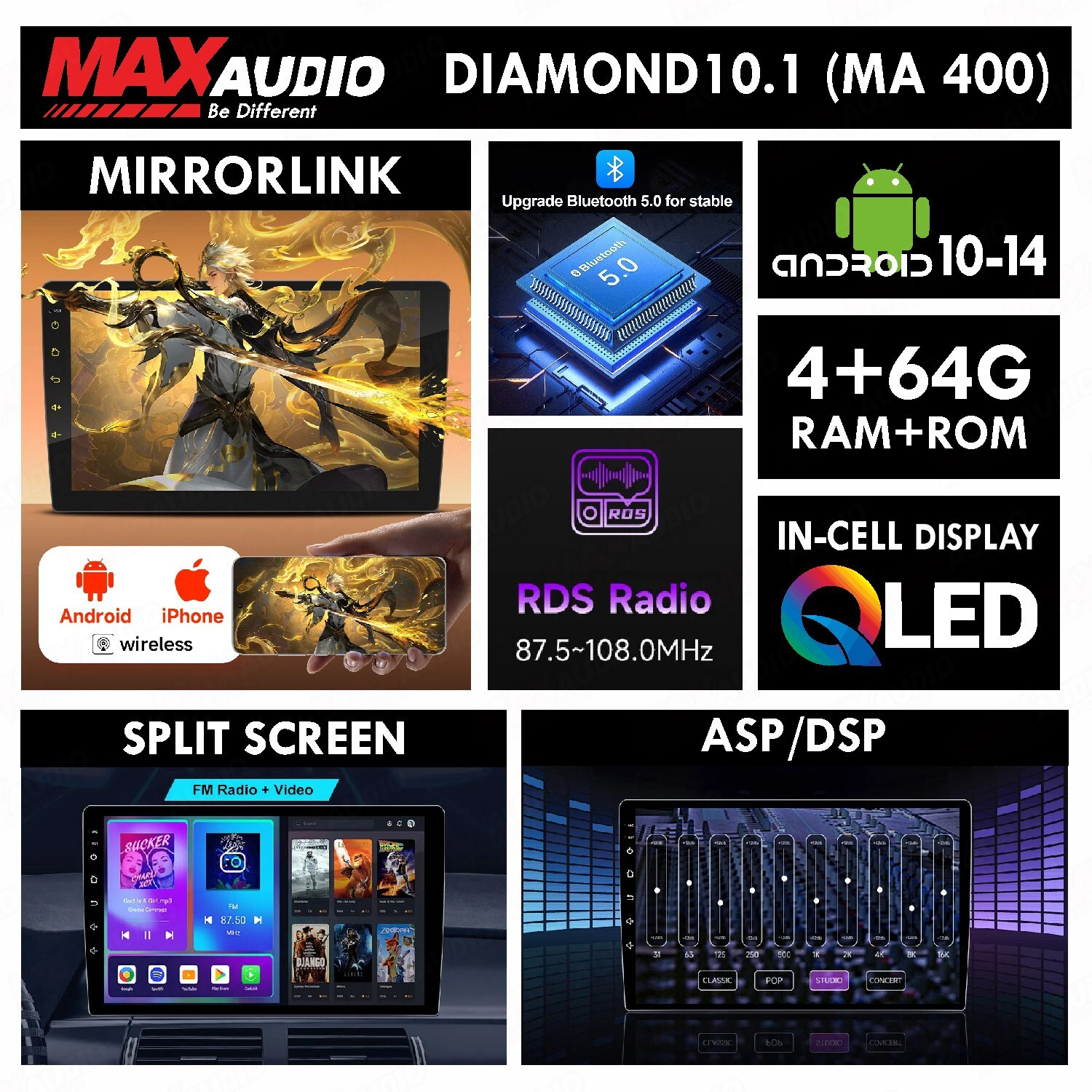 Image of Max Audio AndroMax MA-400 Diamond 10.1 inch|4GB /64GB| CarPlay & Android Auto | DSP |Android Car Stereo