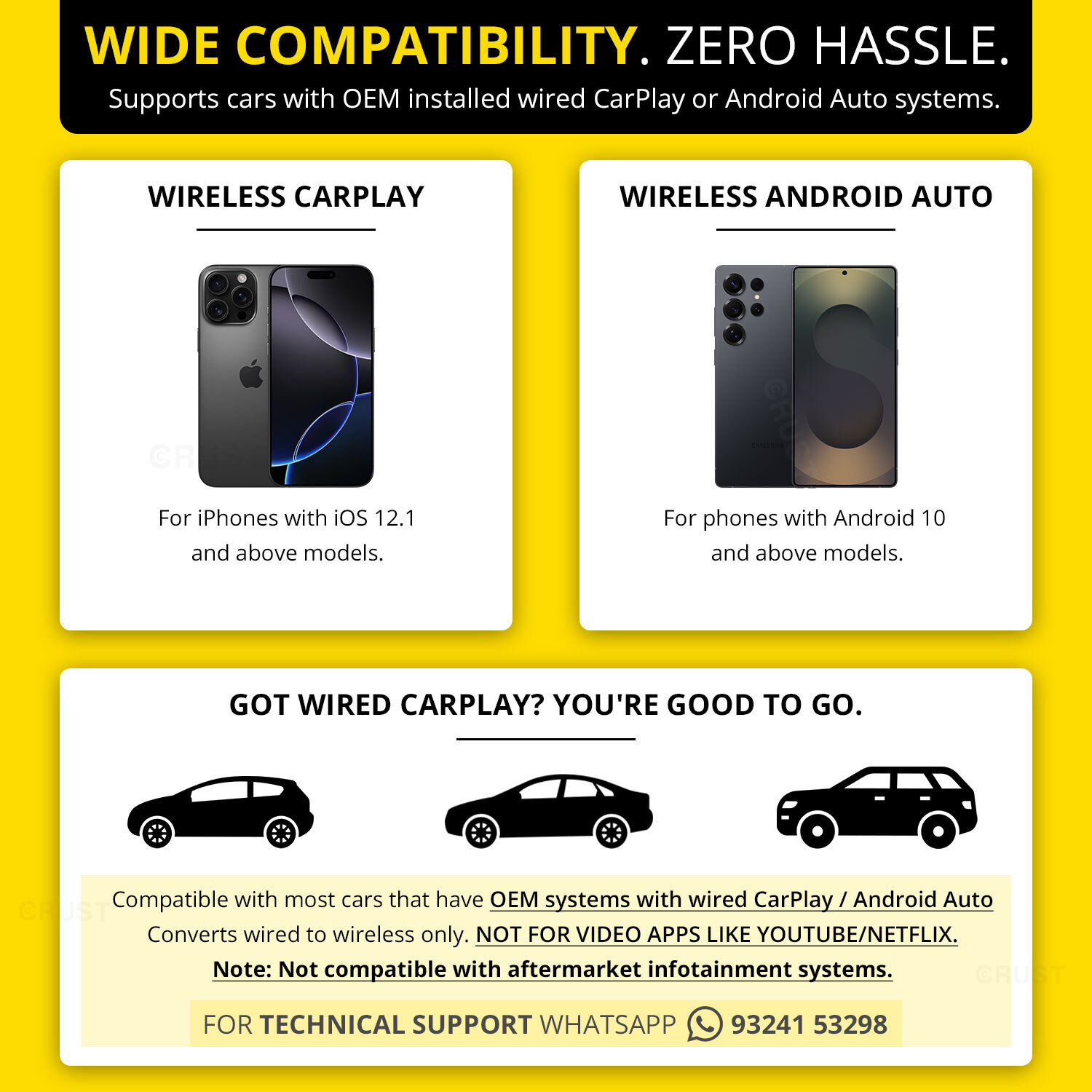 Image of Crust AutoLink W30 Wireless CarPlay & Android Auto Adapter Convert Wired to Wireless Car Stereo
