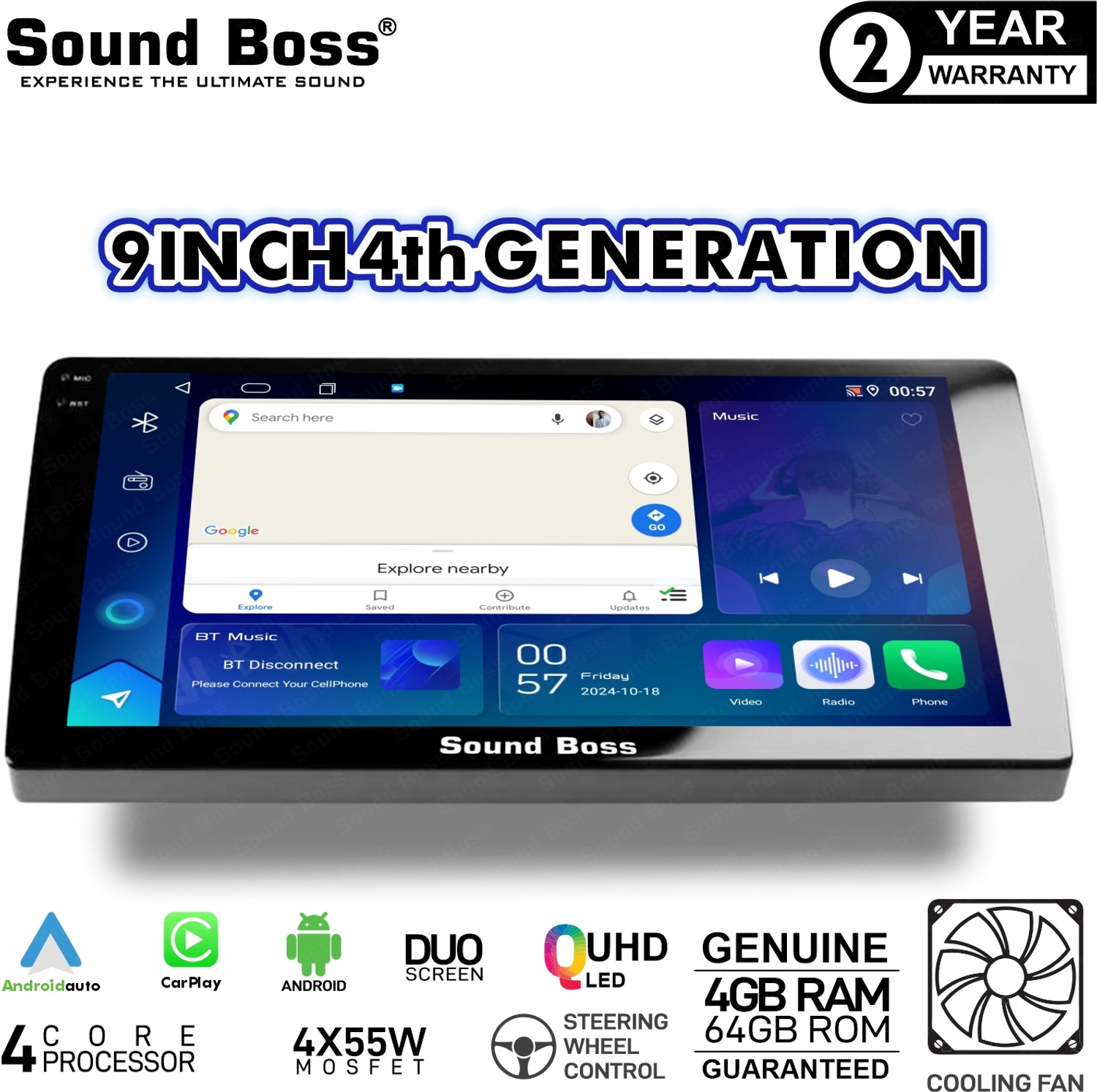 Image of Sound Boss Androidify 4th Gen 9 Inch Android (4GB /64GB) Car Stereo