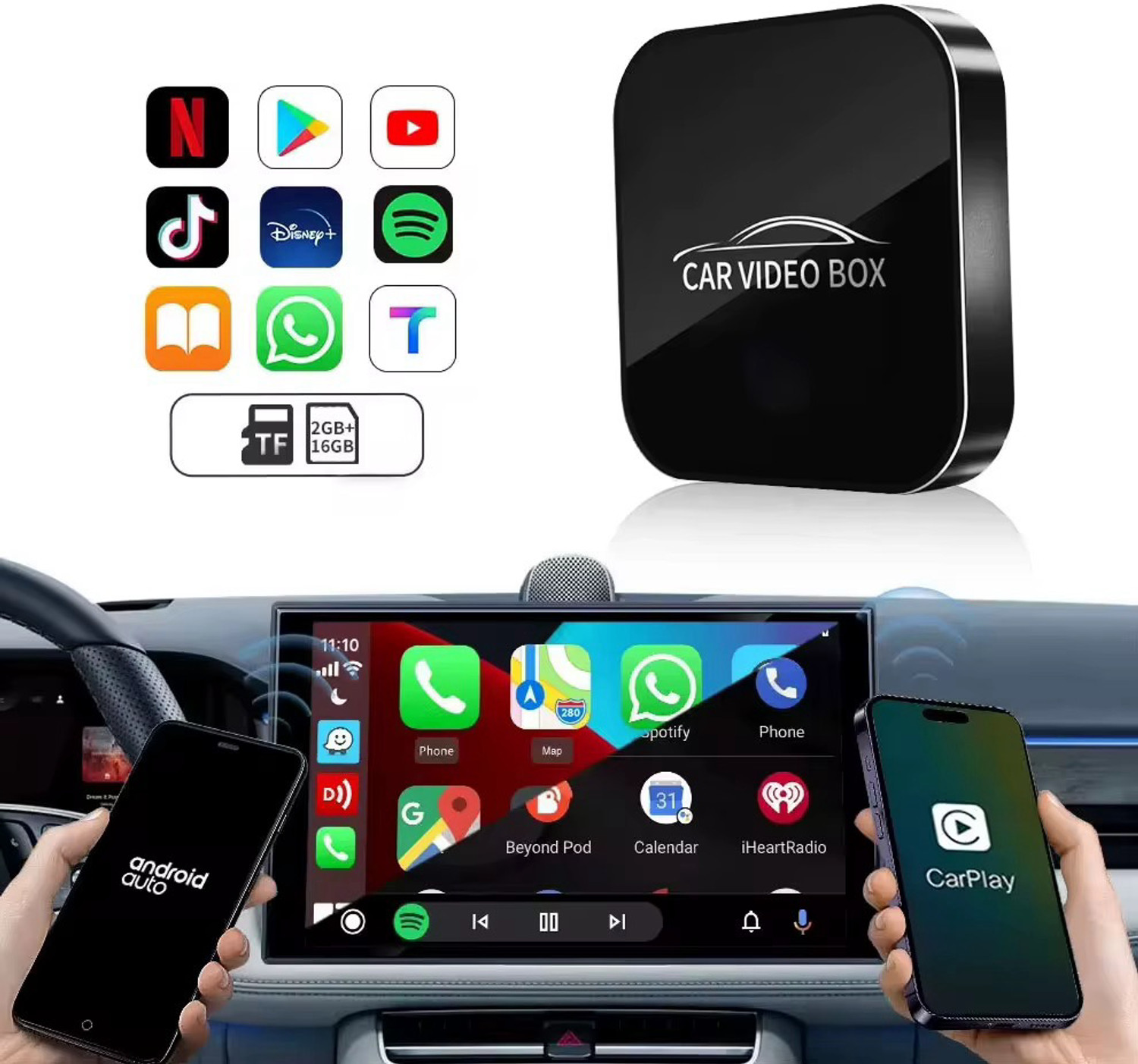 Image of Ottolinkit Tbox 4+64 Wireless Andriod Auto Carplay Andriod 12 PlayStore Wifi MemoryCard Car Stereo