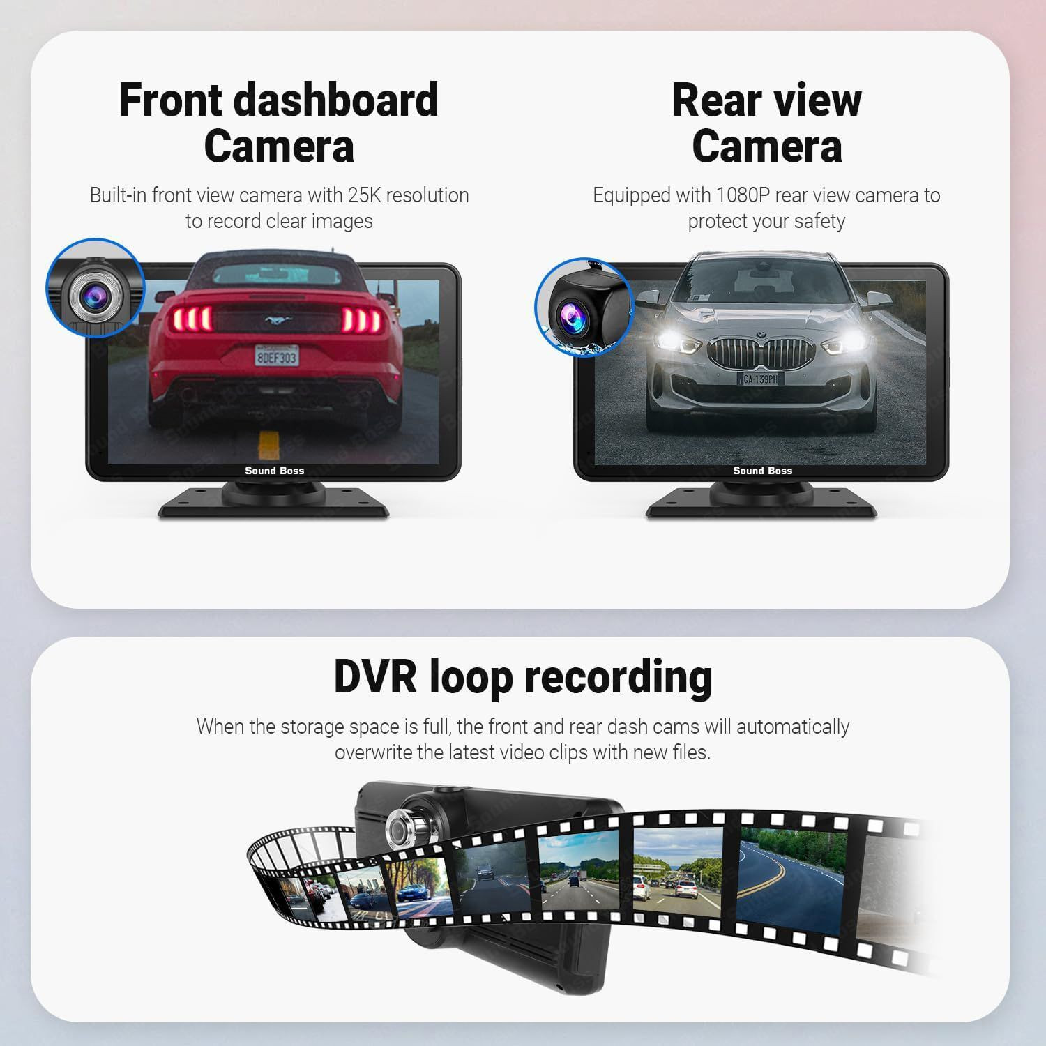 Image of Sound Boss 7 inch Smart Screen with CarPlay /Android Auto & In-Built Dual Dashcam Car Stereo