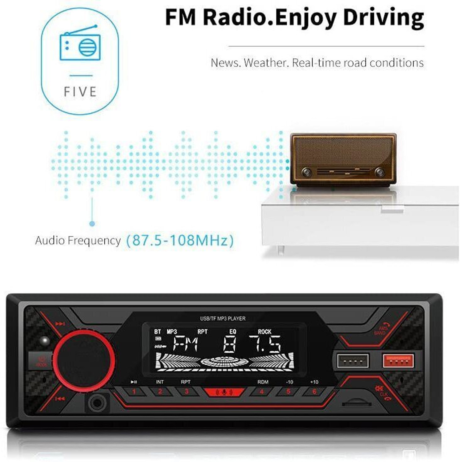 Image of ModishOmbre Car Radio Bluetooth Audio MP3 Player with Bluetooth Handsfree /FM /Dual USB (720S) Car Stereo