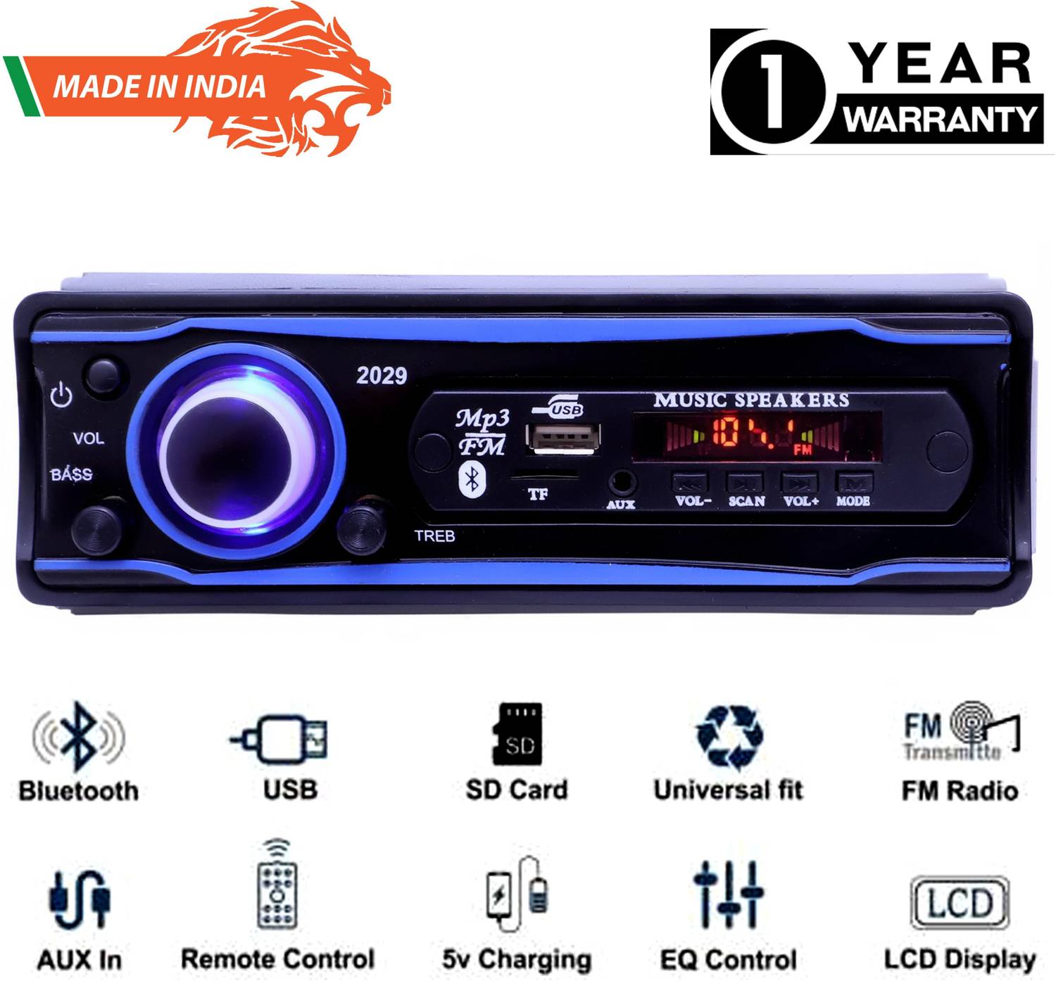 Voddmars Universal BLUETOOTH/USB/SD/AUX/FM/MP3 -V61 Car Stereo