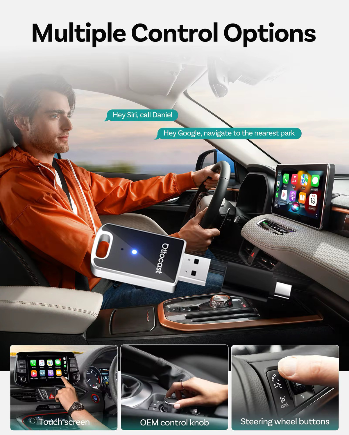 Image of Ottocast Wireless Carplay Android Auto 2 in 1 OneButton Disconnect Carlinkit Plug & Play Car Stereo