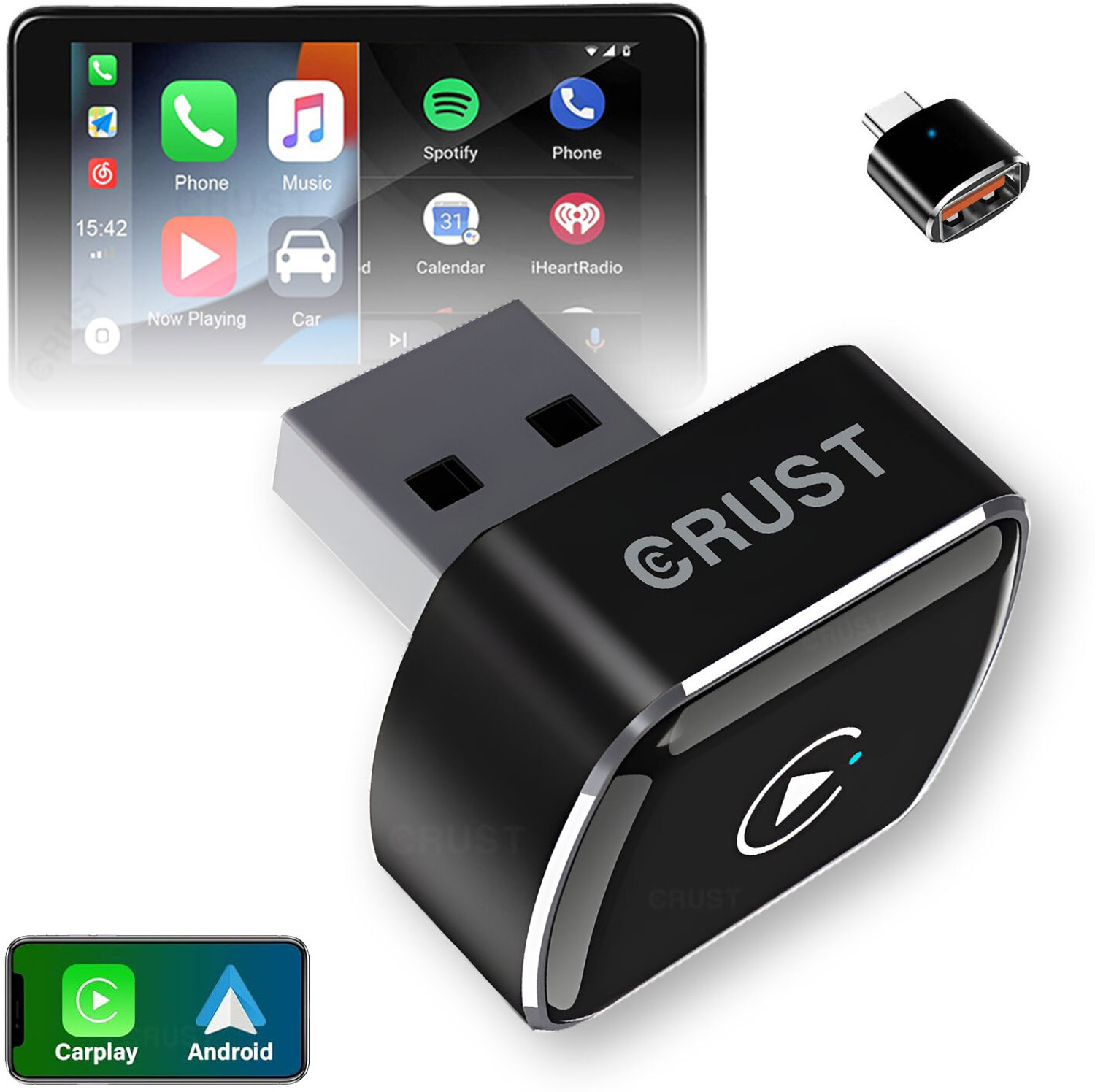 Image of Crust AutoLink W30 Wireless CarPlay & Android Auto Adapter Convert Wired to Wireless Car Stereo