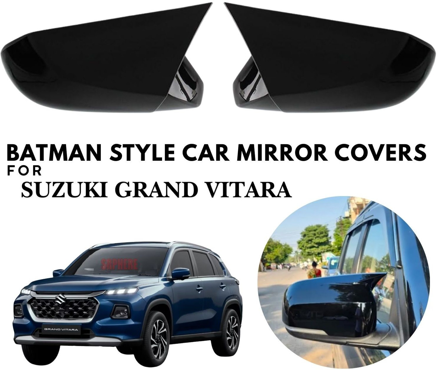 Image of SRPHERE A1 Batman Style Car Side Mirror Covers Compatible for suzuki grand vitara Plastic Car Mirror Cover