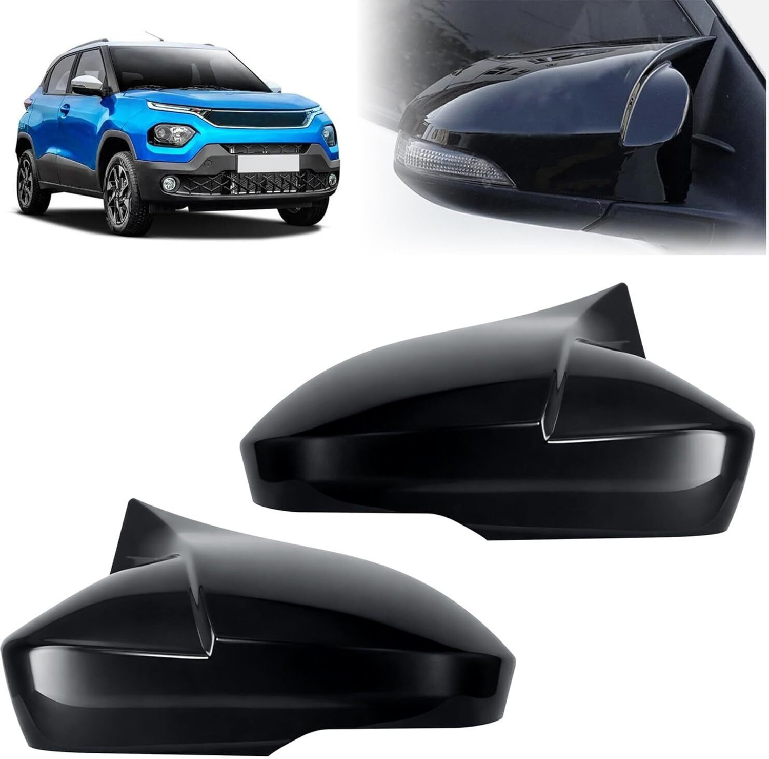 Image of Otoroys Batman Style Side Mirror Cover Cap for Tata Punch Tiago Tigor Nexon 2018+ Plastic Car Mirror Cover