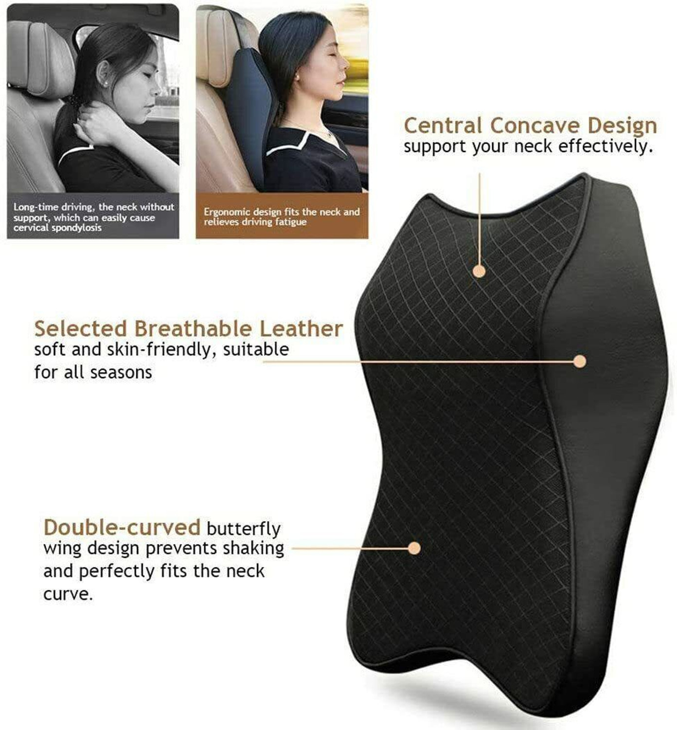 Image of romj Black Memory Foam Car Pillow Cushion for Universal For Car