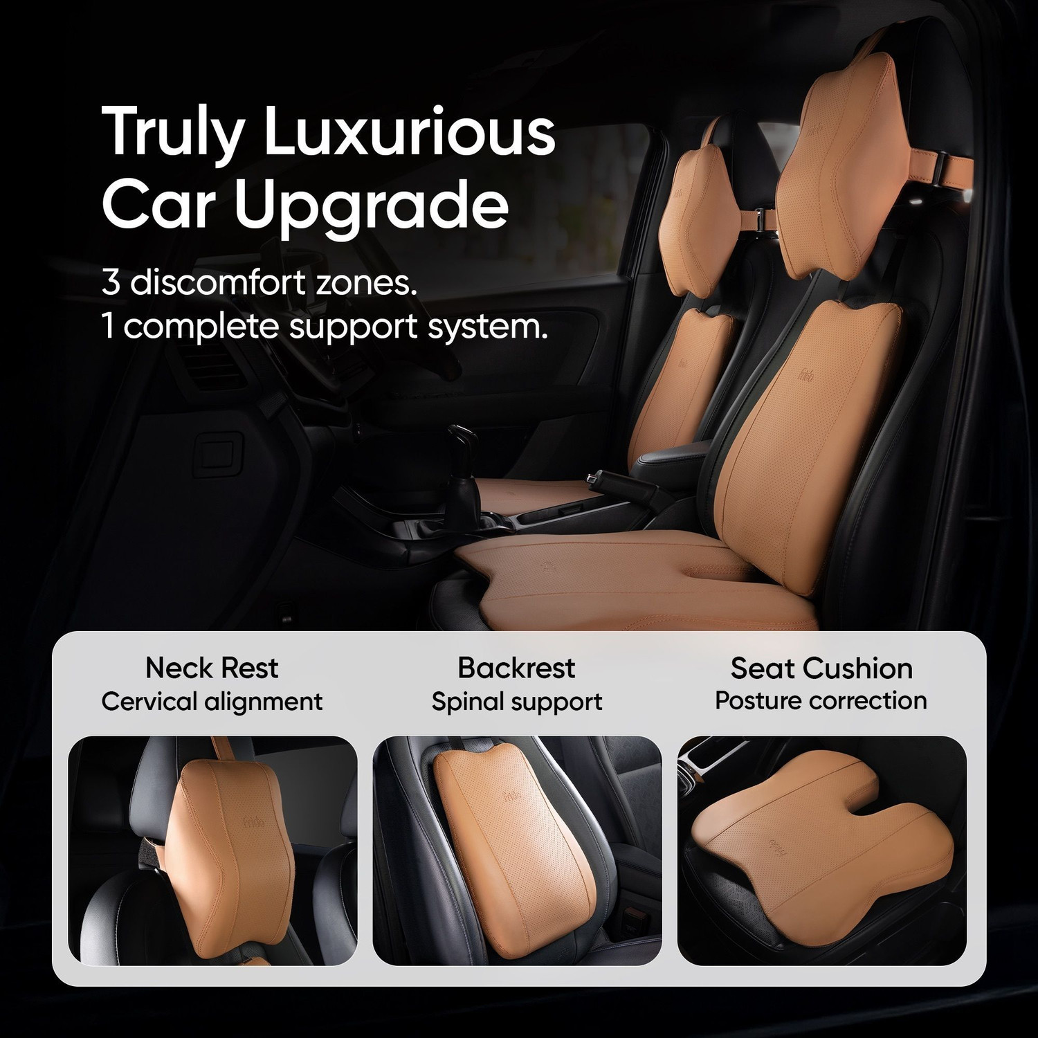 Image of Frido Brown Leatherite Car Pillow Cushion for Universal For Car