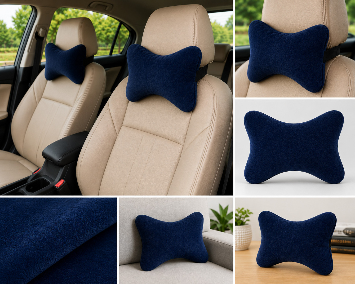 Image of Ethava Blue Cotton Car Pillow Cushion for Bajaj, Fiat, Force, Ford, Honda, Hyundai, Isuzu, Kia, MG, Mahindra, Maruti Suzuki