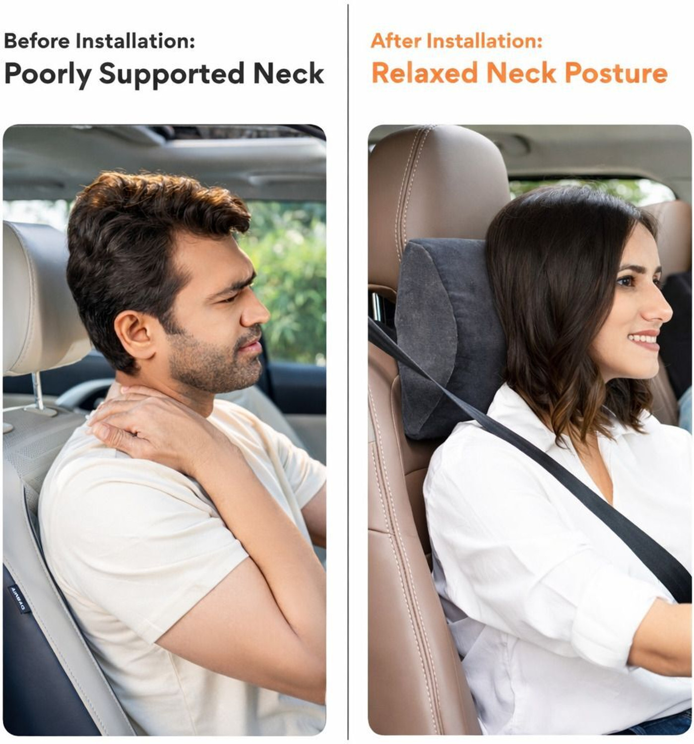 Image of FOVERA Black, Grey Memory Foam Car Pillow Cushion for Universal For Car