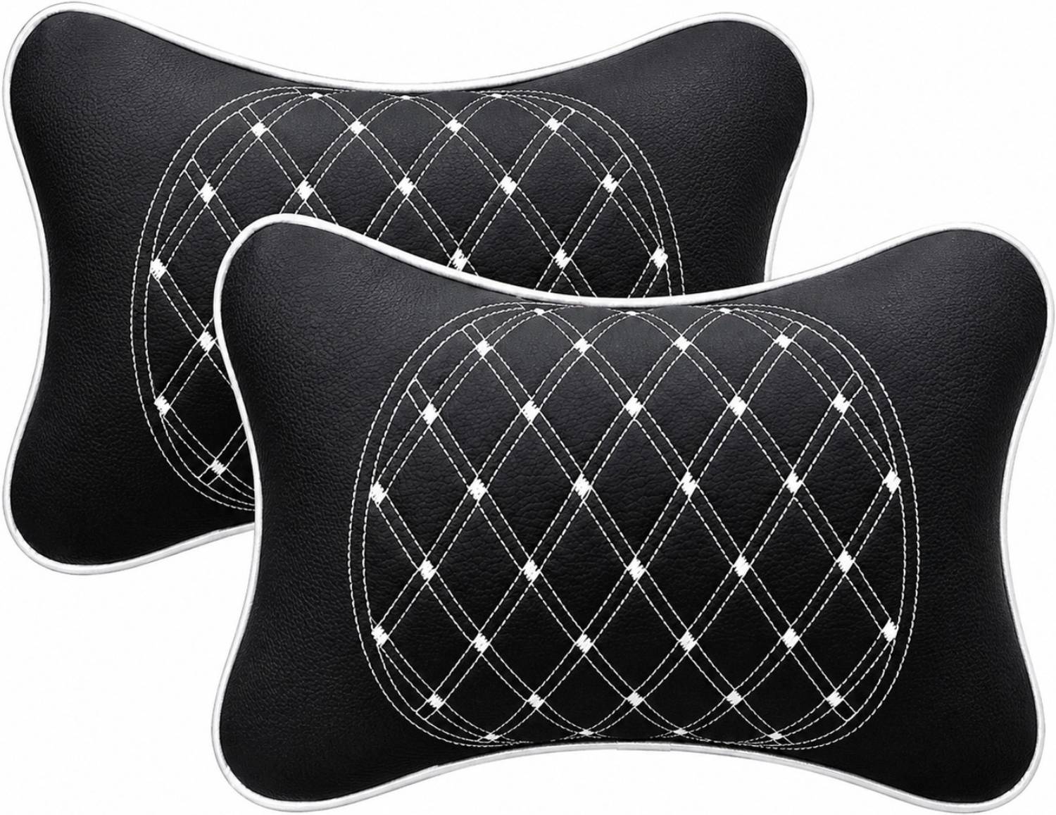 aksmit Black, White Leatherite Car Pillow Cushion for Universal For Car