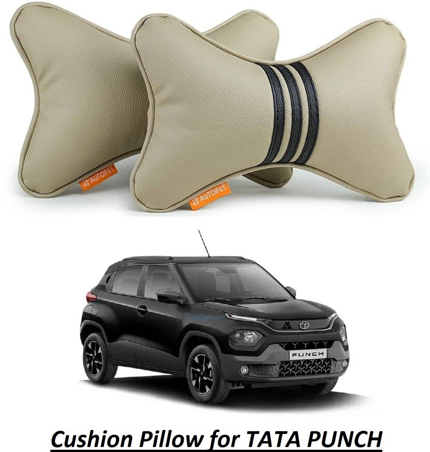 AUTOFIT Black, Beige Leather Car Pillow Cushion for Tata