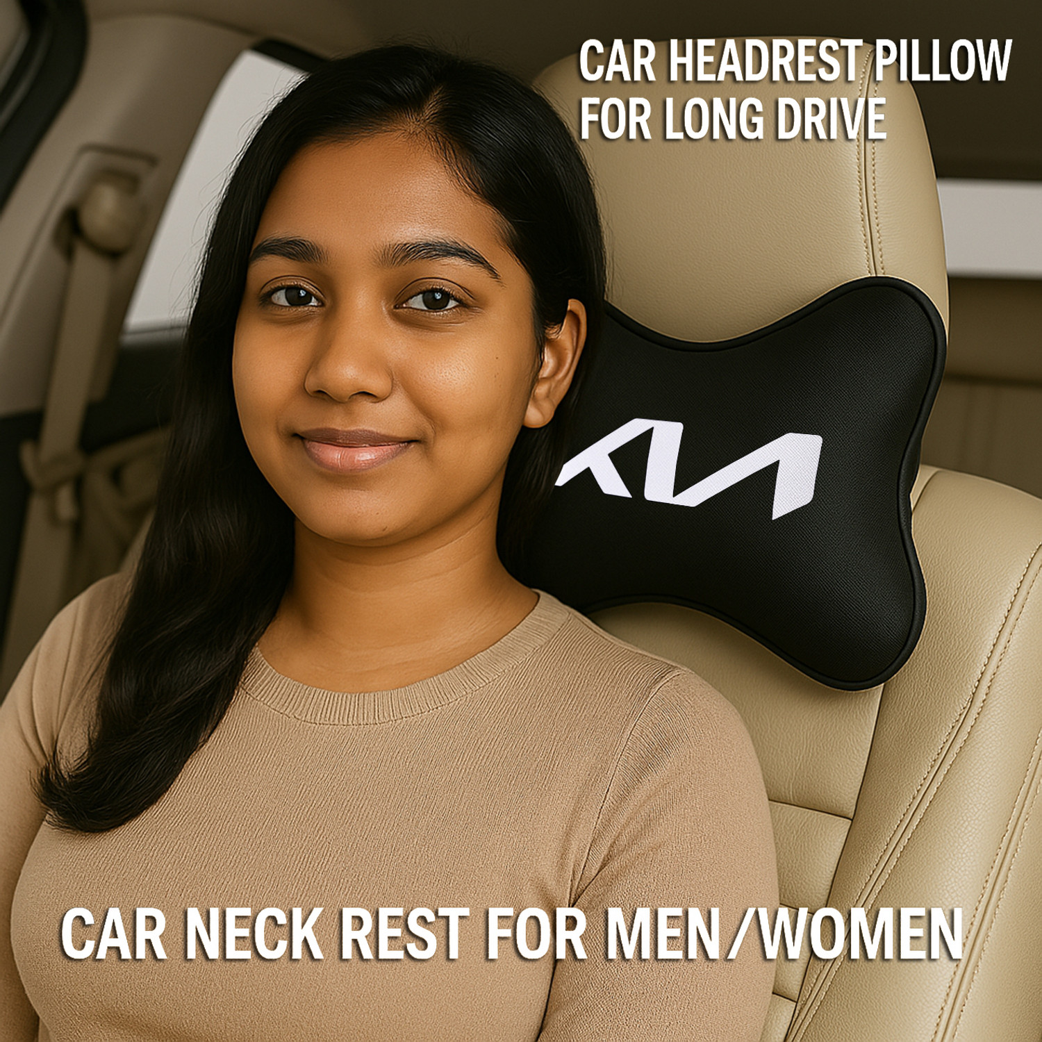 Image of MeeNaviCush Black Polyester Car Pillow Cushion for Kia (Oval, Pack of 2)
