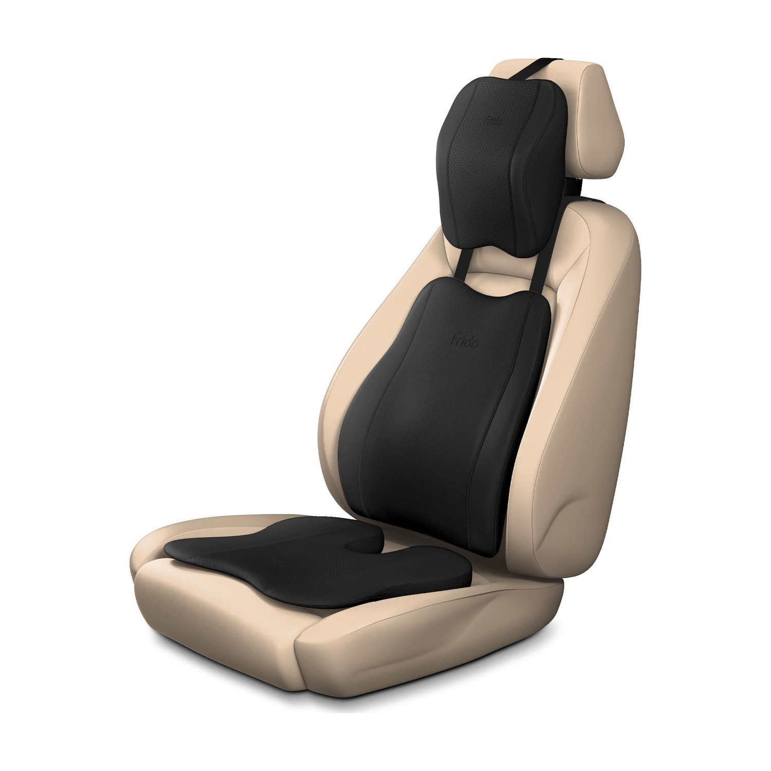 Image of Frido Black Leatherite Car Pillow Cushion for Universal For Car