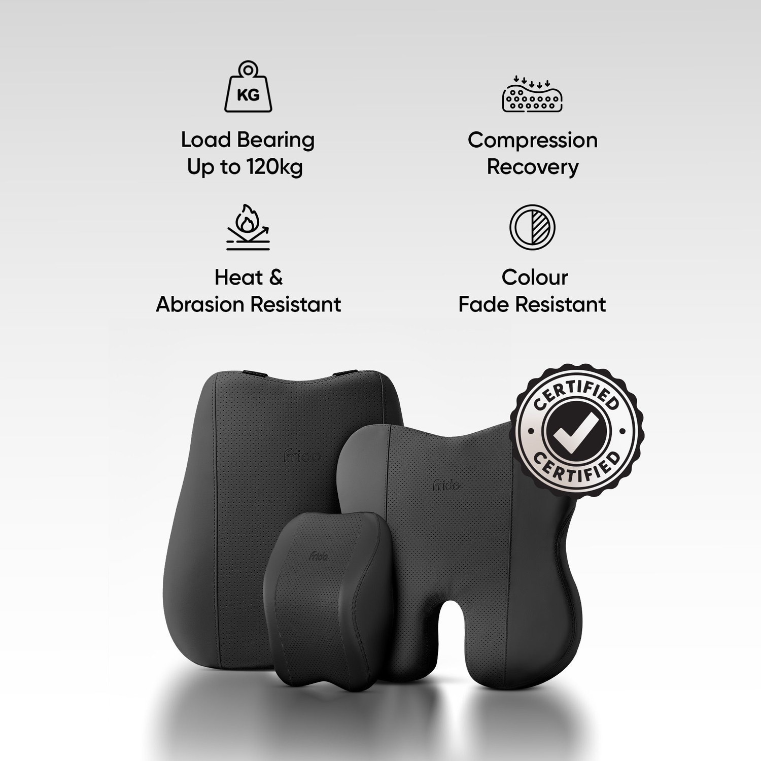 Image of Frido Black Leatherite Car Pillow Cushion for Universal For Car