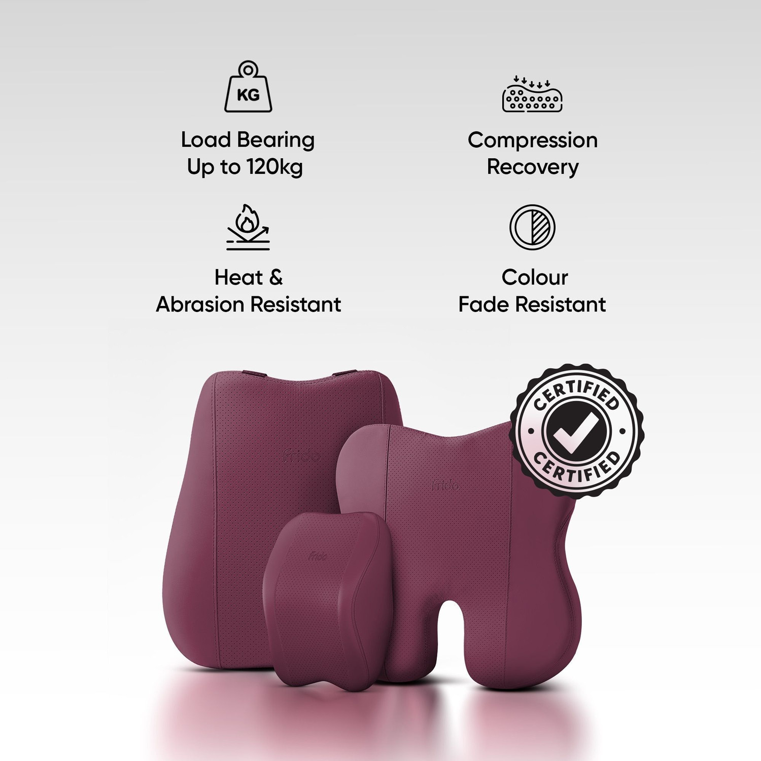 Image of Frido Maroon Leatherite Car Pillow Cushion for Universal For Car