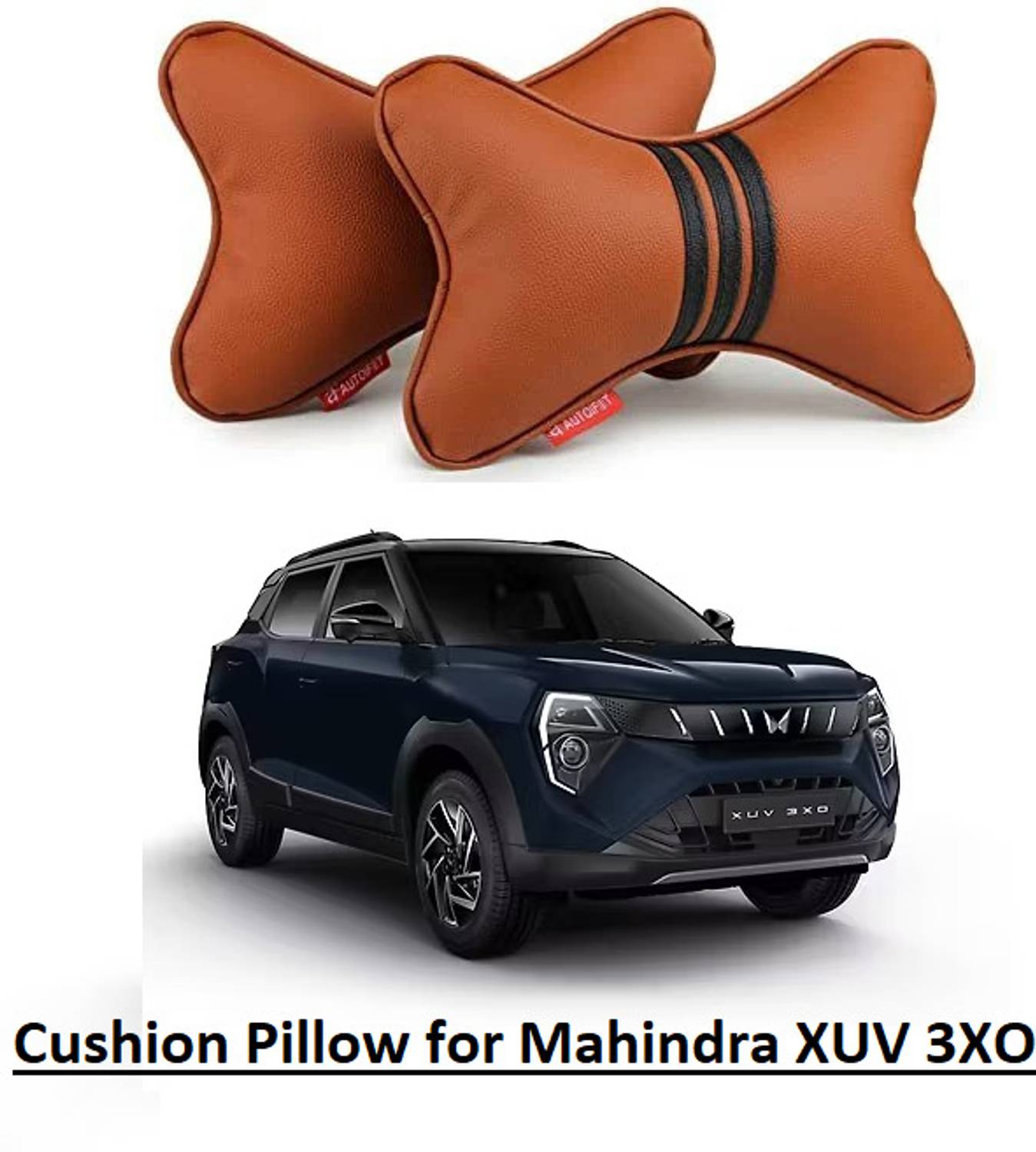 AUTOFIT Black, Brown Leather Car Pillow Cushion for Mahindra