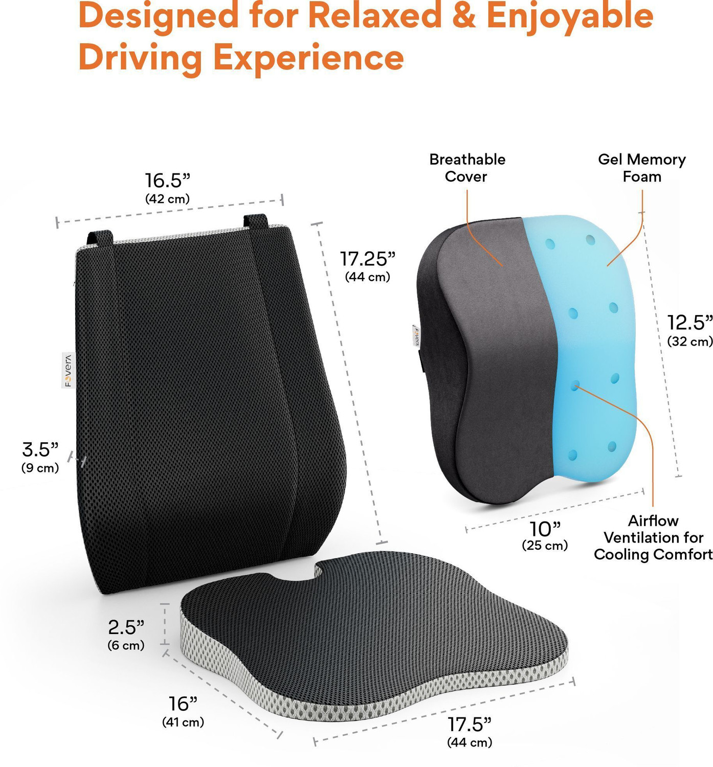 Image of FOVERA Black Memory Foam Car Pillow Cushion for Universal For Car