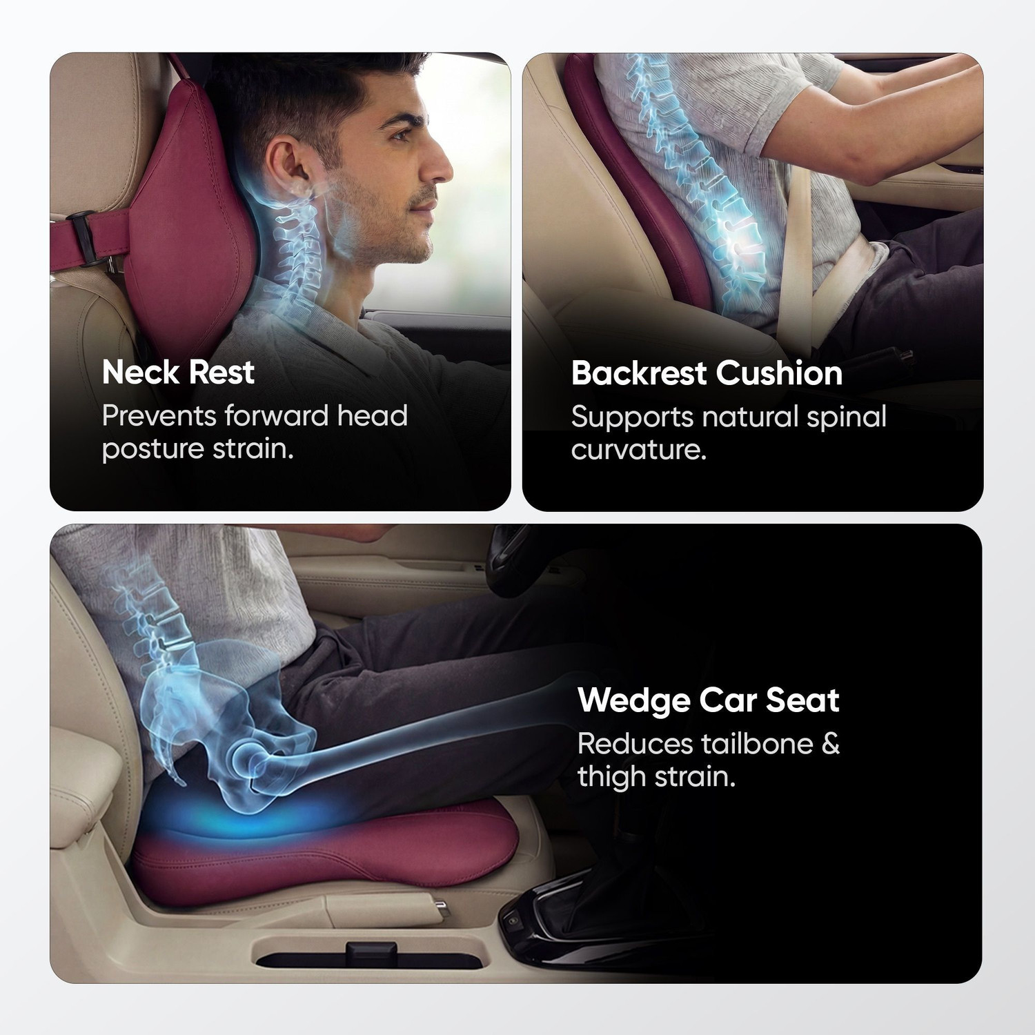 Image of Frido Maroon Leatherite Car Pillow Cushion for Universal For Car