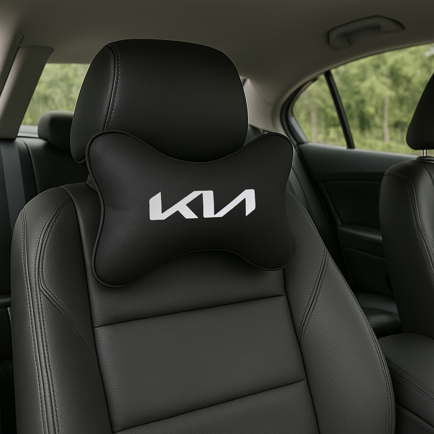 Image of MeeNaviCush Black Polyester Car Pillow Cushion for Kia (Oval, Pack of 2)