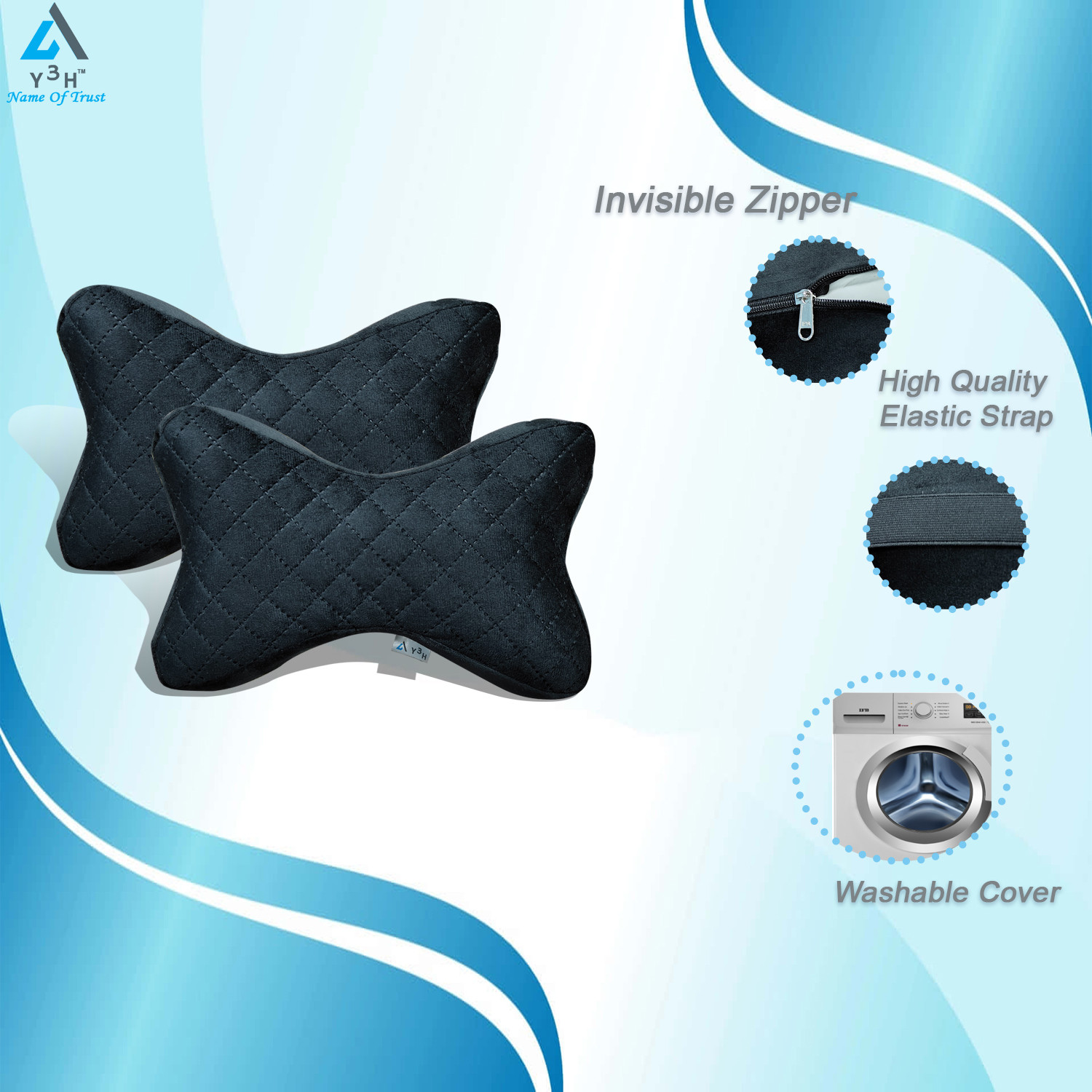 Image of Y3H Black Velvet, Memory Foam Car Pillow Cushion for Universal For Car