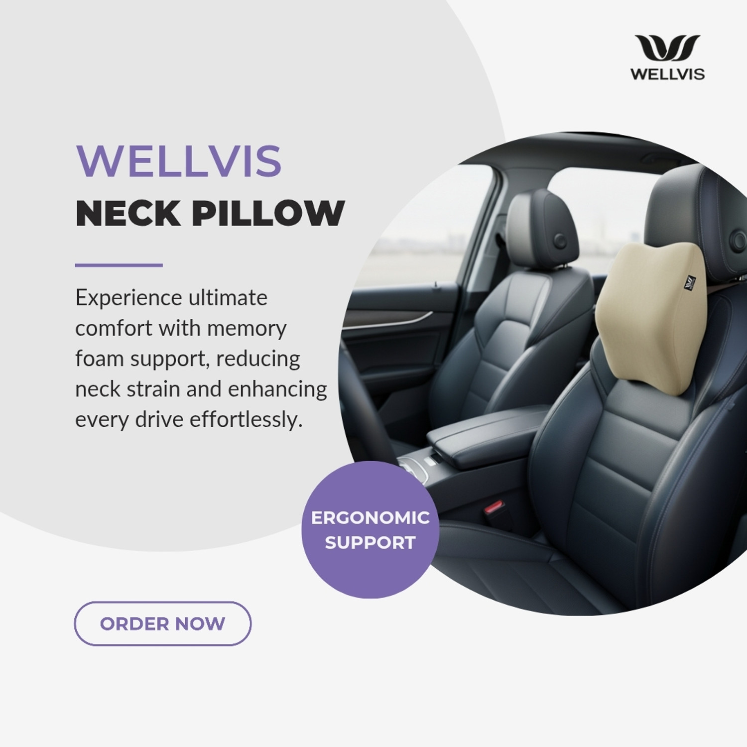 Image of Wellvis Beige Memory Foam Car Pillow Cushion for Universal For Car
