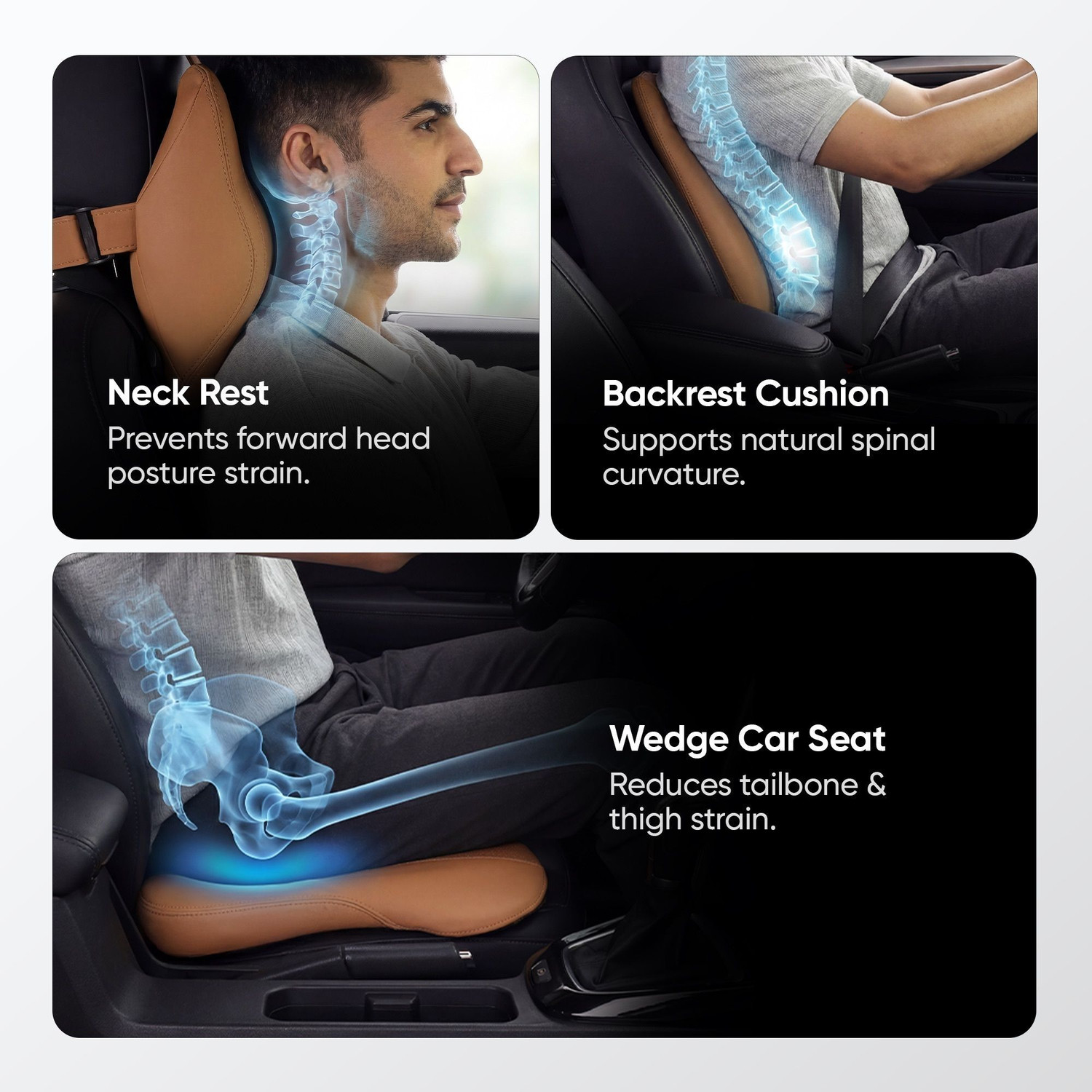 Image of Frido Brown Leatherite Car Pillow Cushion for Universal For Car