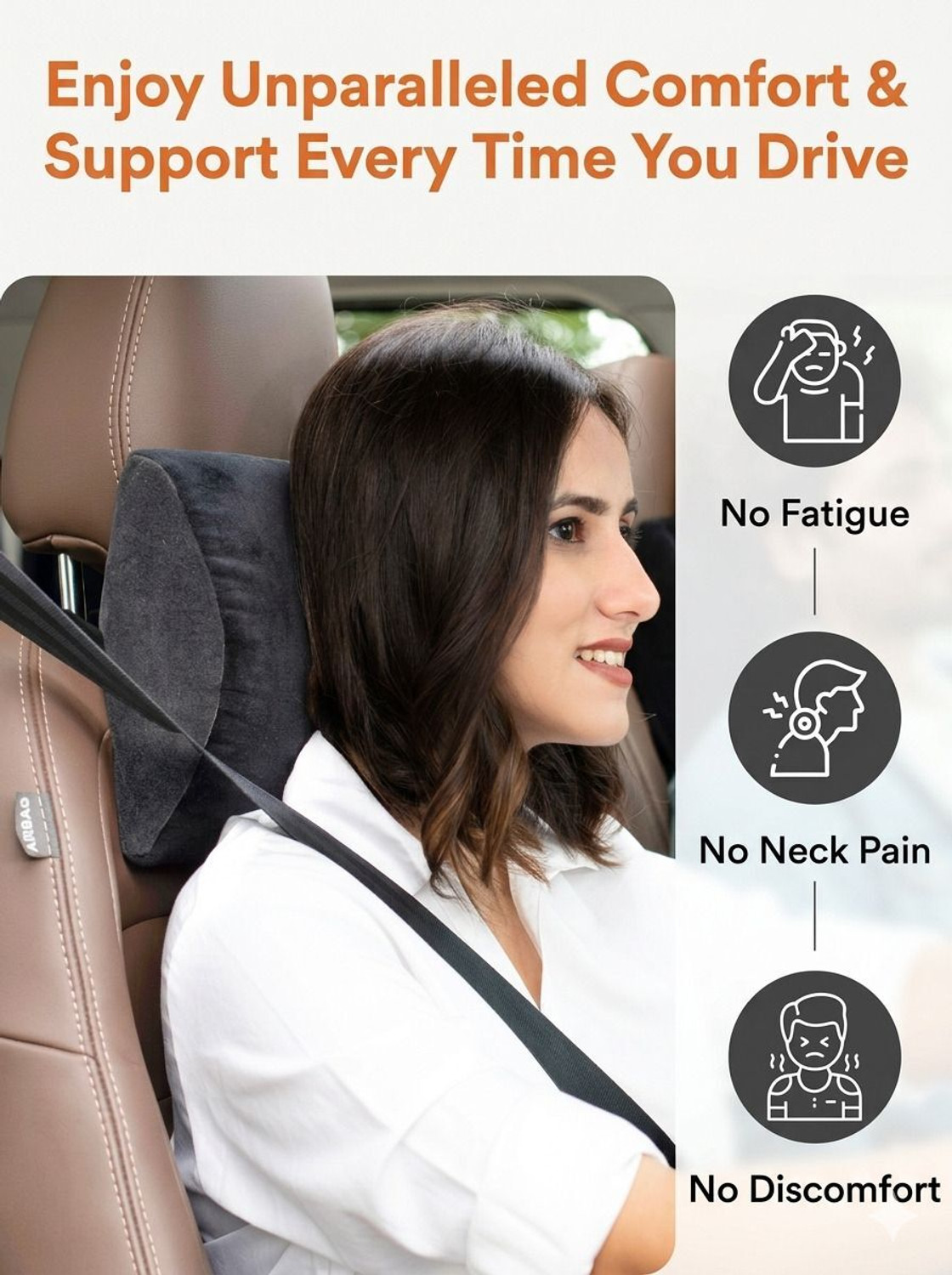 Image of FOVERA Black, Grey Memory Foam Car Pillow Cushion for Universal For Car